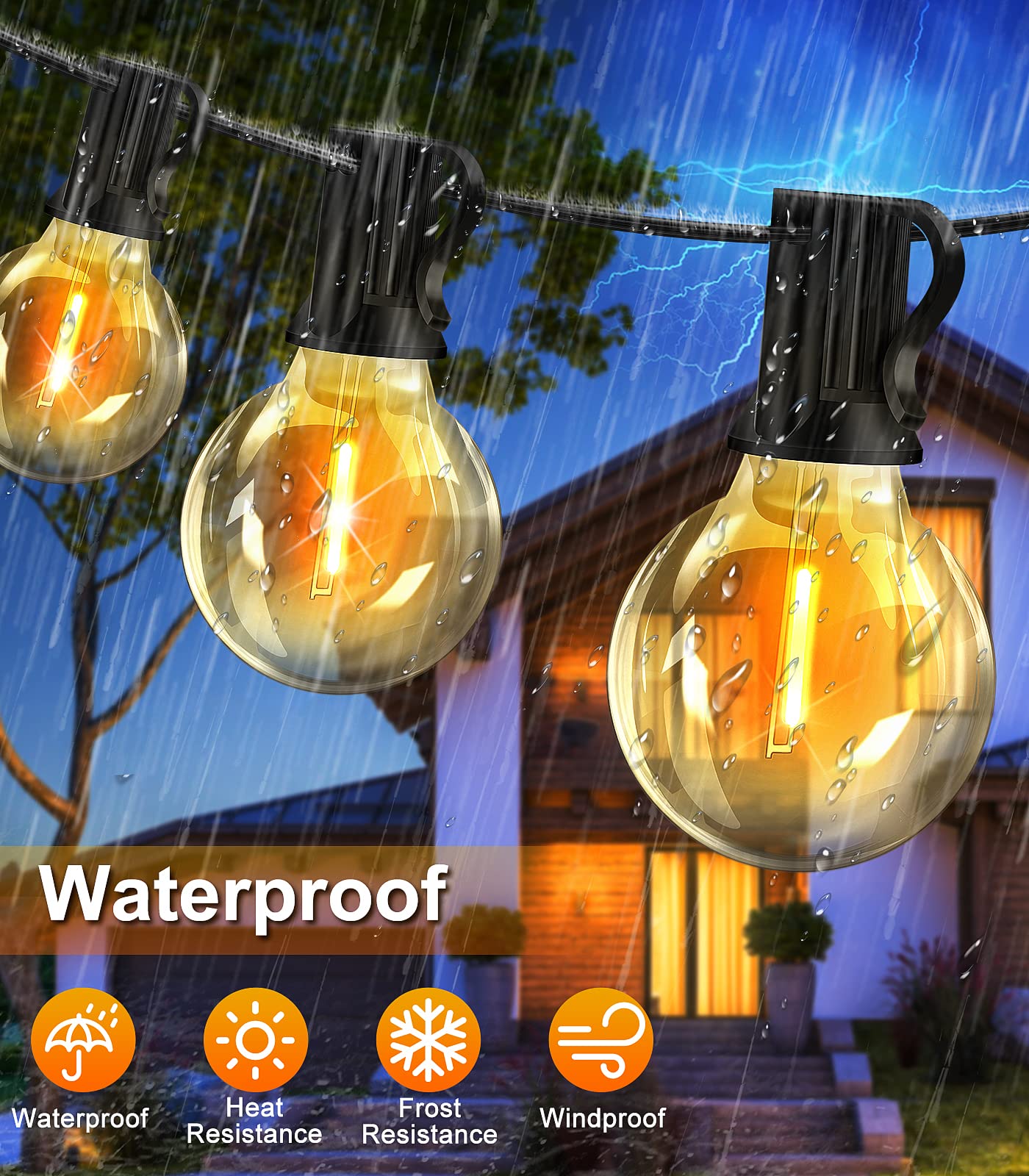 Outdoor String Lights 65.5ft LED Garden Festoon Light Mains Powered 20M Dimmable Timer Waterproof G40 Bulbs Hanging Patio Lighting with Remote Control for Outside Gazebo Pergola Balcony Cafe