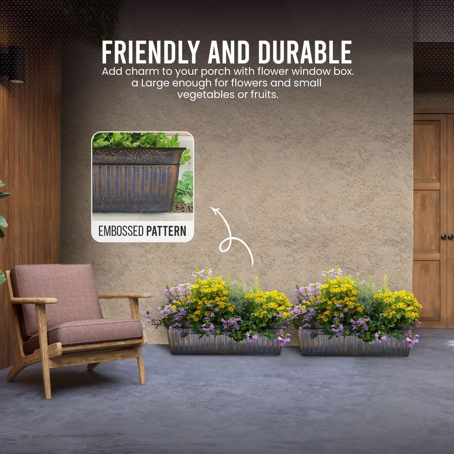 SG Traders 2 x Plastic Floral Fluted Garden Trough Long Window Box Planter Flower Box Plastic Vegetable Planters Pot Herb Planter for Windowsill Patio Garden Home Decor Flower Bed 59cm