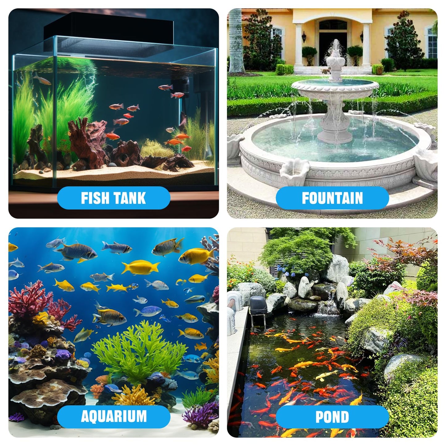 Submersible Water Pump, 25W 1500L/H Fountain Pump with 12 Color LED Light for Fountain Pool Garden Pond Fish Tank Aquarium Water (with Tubing)