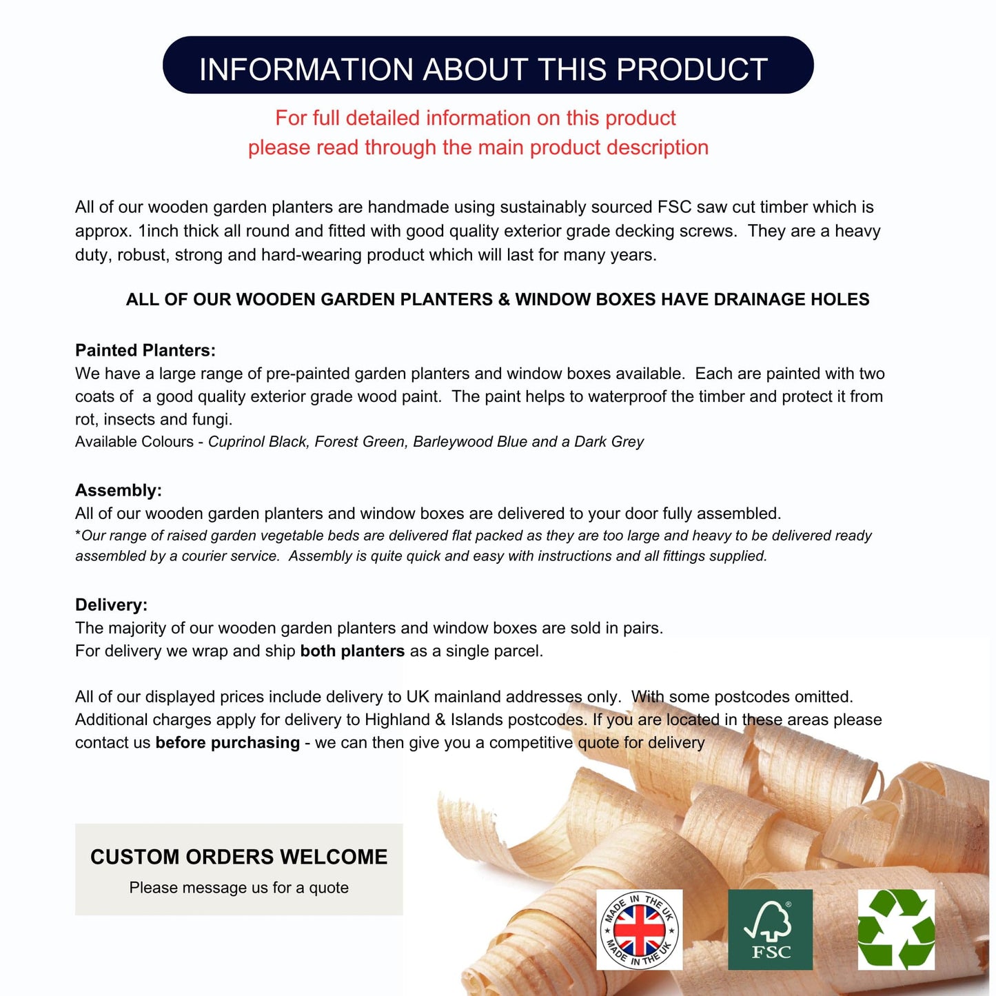 Large 100cm Long (39") Wooden Garden/Patio/Window Box Planter: Fully Assembled