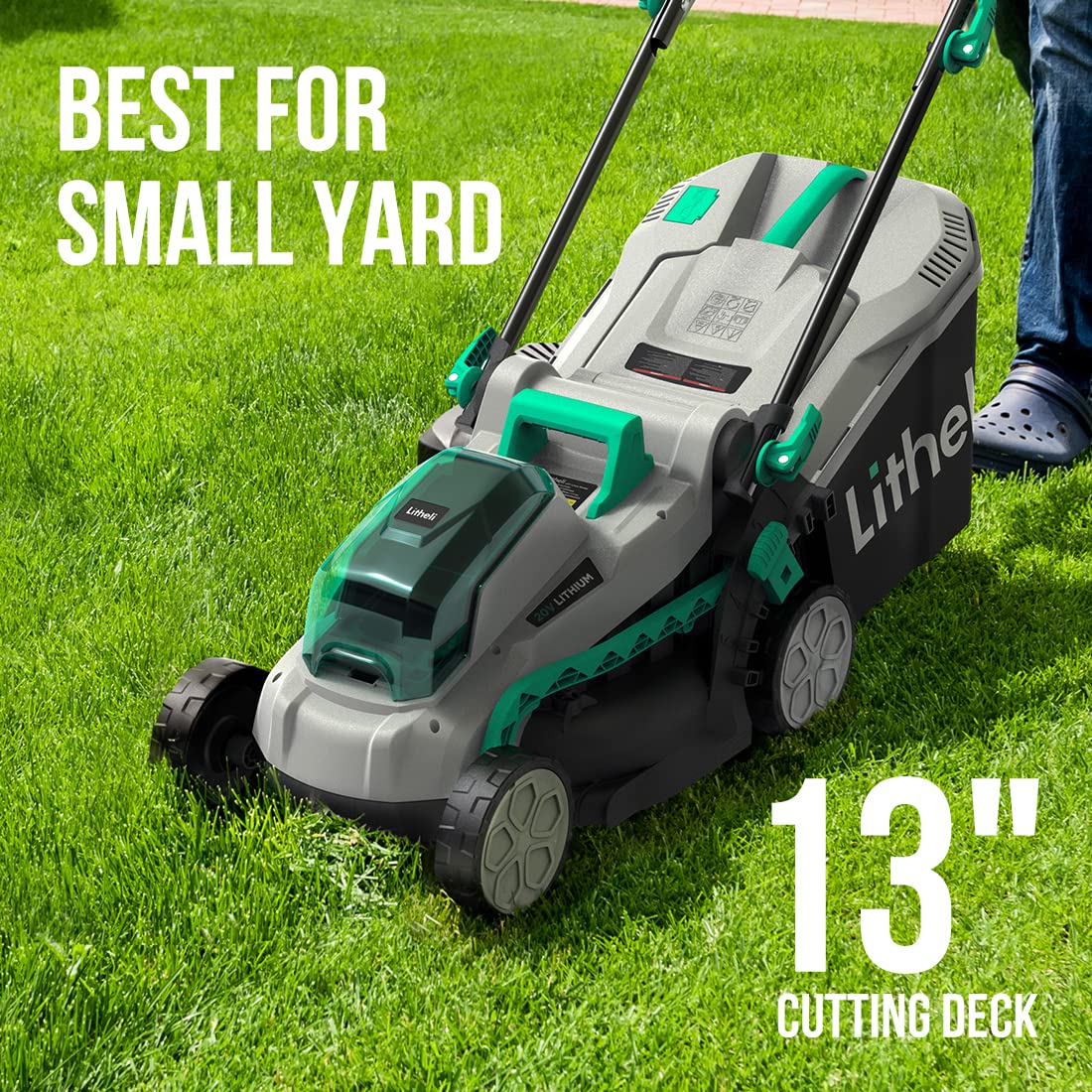 Litheli Cordless Lawn Mower 13 Inch, 5 Heights, 20V Electric Lawn Mowers for Garden, Yard and Farm, with Brushless Motor, 4.0Ah Battery & Charger Included