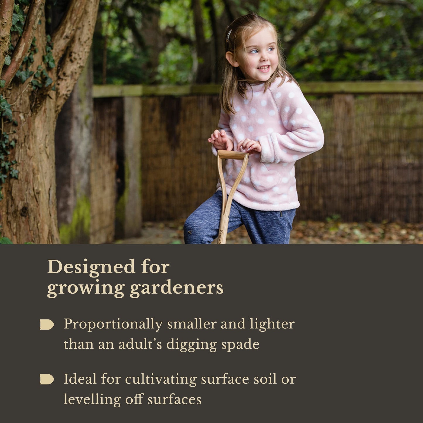 Kent & Stowe Kid's Stainless Steel Digging Spade, Compact and Light Garden Spade, Designed for Growing Gardeners, All Year Round Garden Tools Made from Stainless Steel and Ash Wood