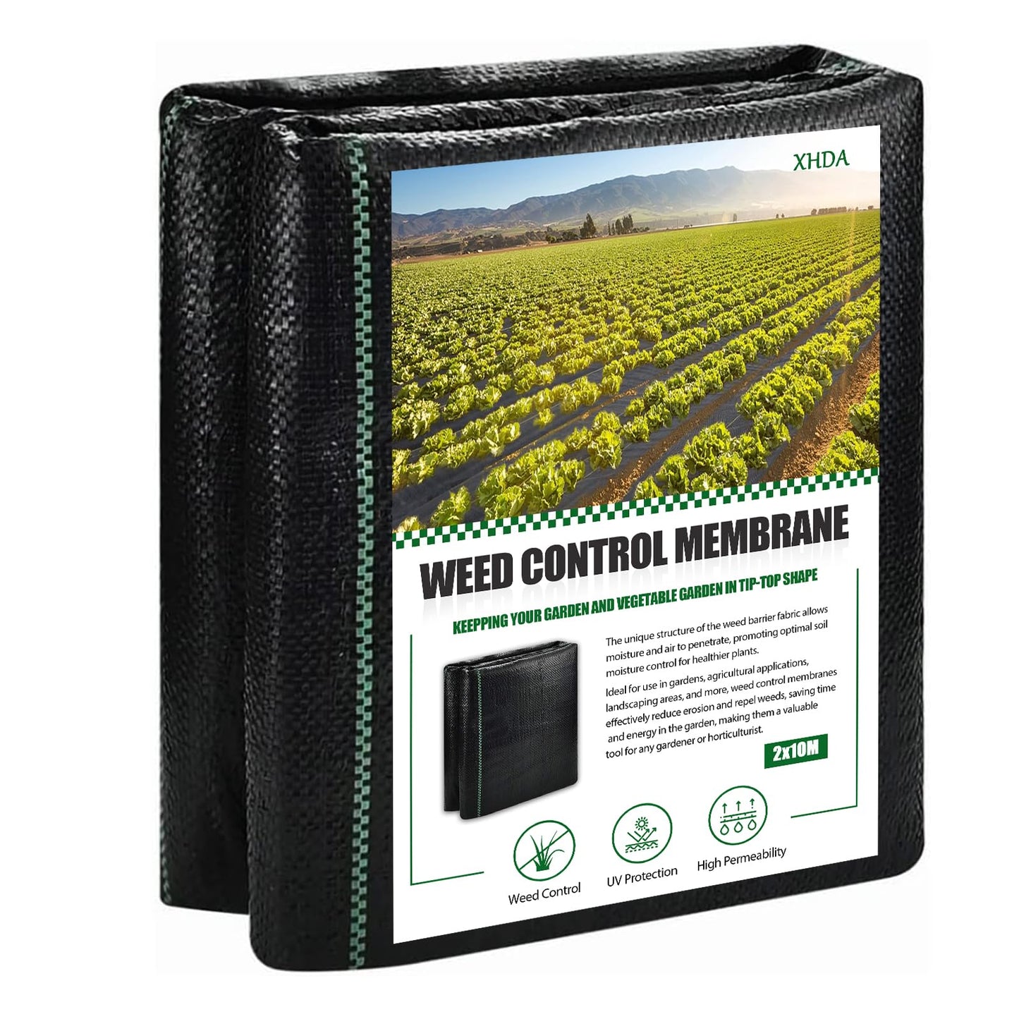 XHDA 2m x 10m Heavy Duty Weed Membrane, Garden Weed Control Barrier Fabric, Weed Suppressant Membrane for Ground Cover