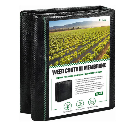 XHDA 2m x 10m Heavy Duty Weed Membrane, Garden Weed Control Barrier Fabric, Weed Suppressant Membrane for Ground Cover