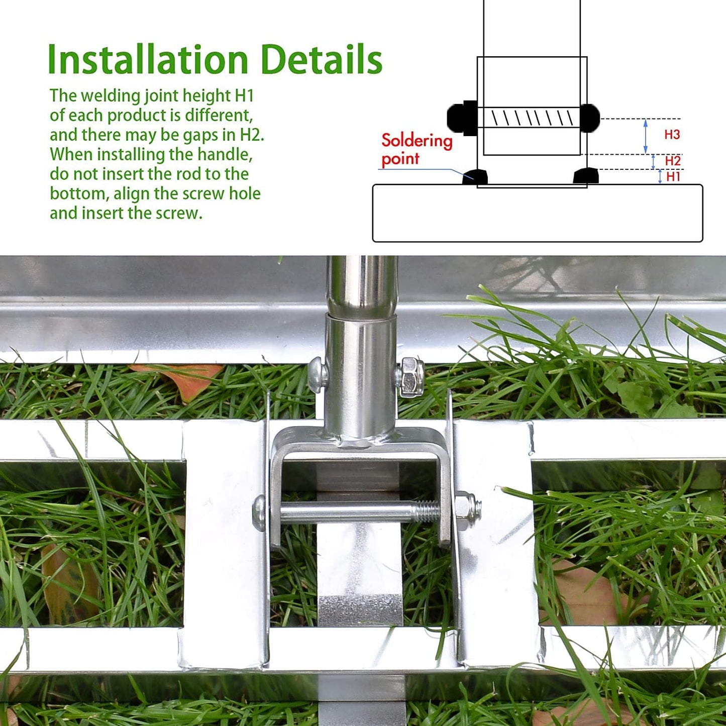 SurmountWay Lawn leveling Rake with Heavy-duty Stainless Steel Suitable for Courtyard Golf-16 ''x 10'' Lawn leveler tool(6.5FT), Silver (‎6.5FT,16 x 10In)