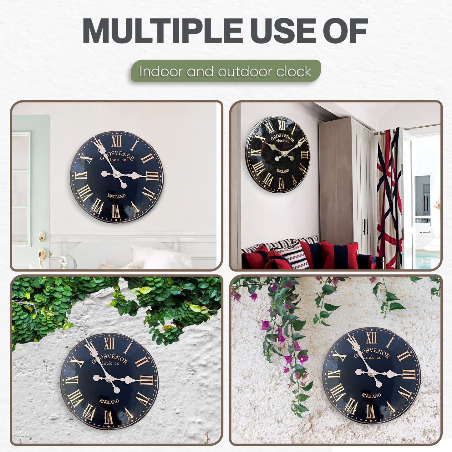 HH Home Hut Outdoor Indoor Clock black Wall Garden Clock DS1063