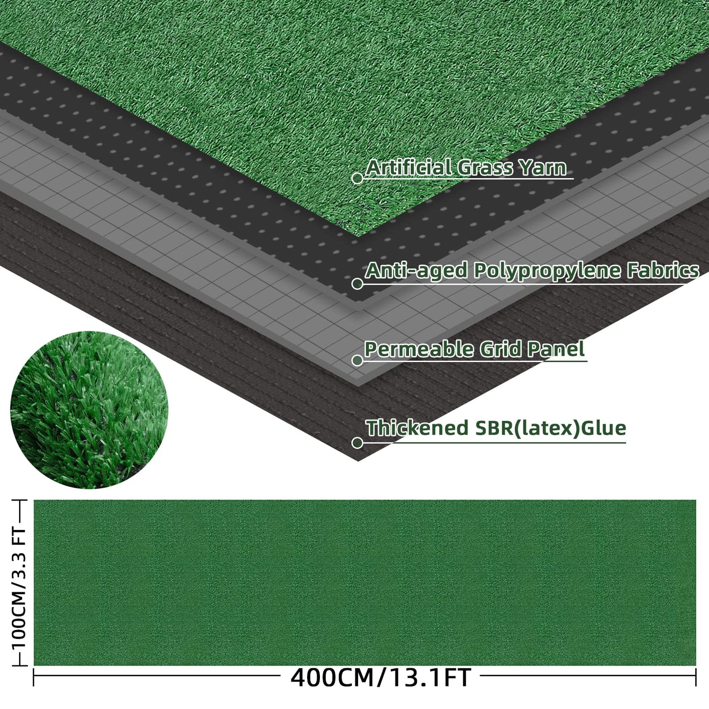 1x4m Army Green Artificial Grass Turf with Natural Looking, 10mm Super Dense Synthetic Fake Grass Rug Mat for Pet Porch Indoor Outdoor Greenery Garden Terrace Playground-Get Your Dream Lawn Now