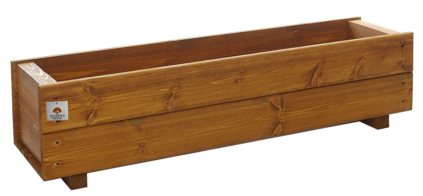 Set of 2 x 90cm Wooden Trough Planters - Wood Plant Trough Container Box