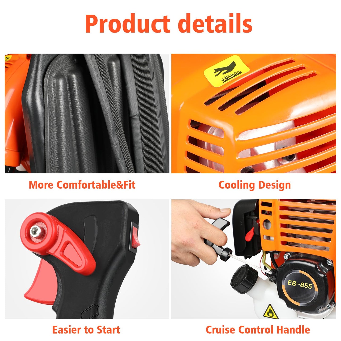 LabTEC 2 Stroke Gas Powered Leaf Blower, 43CC Petrol Backpack Leaf Vacuum, Speed-adjusted Cordless Garden Blower for Cleaning Patios Leaves Grass Cutting Blowing Shredding Dusting Snow Removing