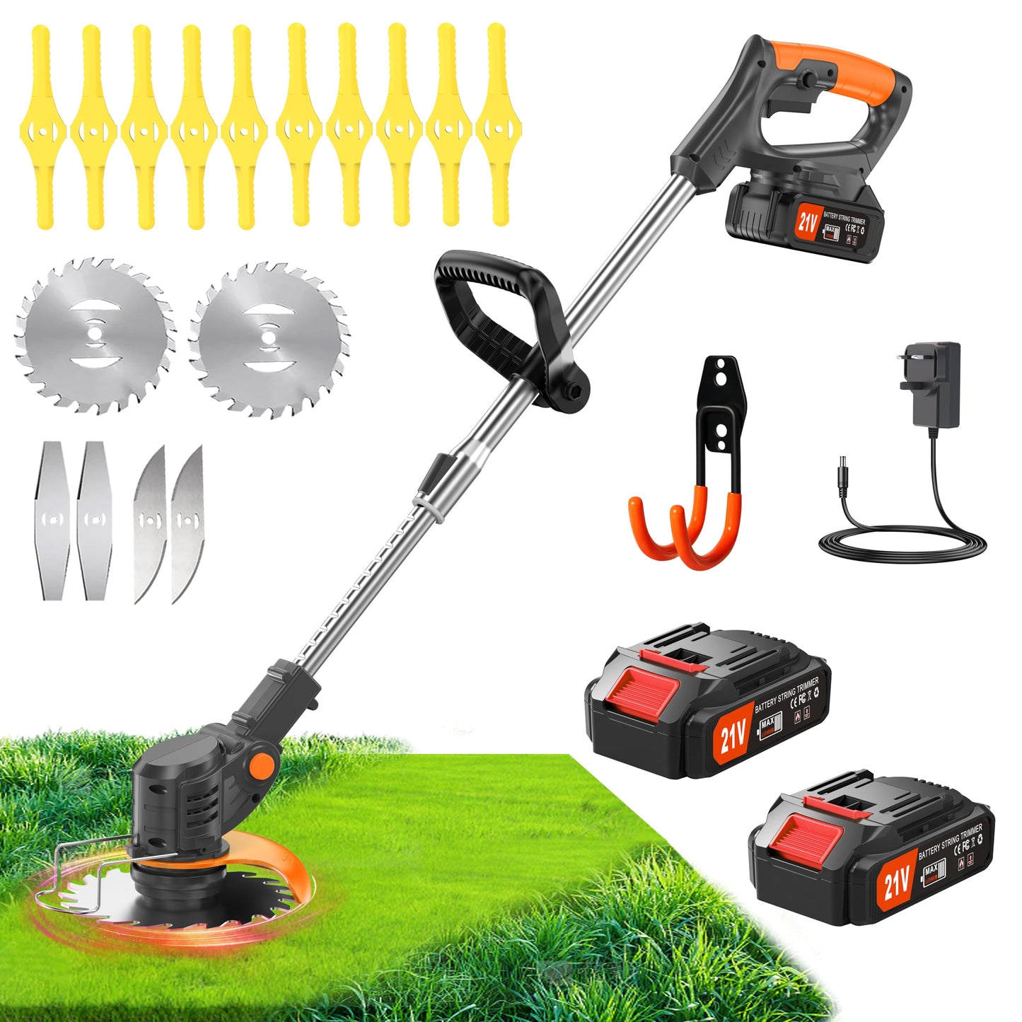 Metal Blade Cordless Strimmer 21v Grass Trimmers With Warehouse hooks 16 Blades 15cm Cutting Diameter Cordless Strimmer Retractable Handle For Lawn Garden