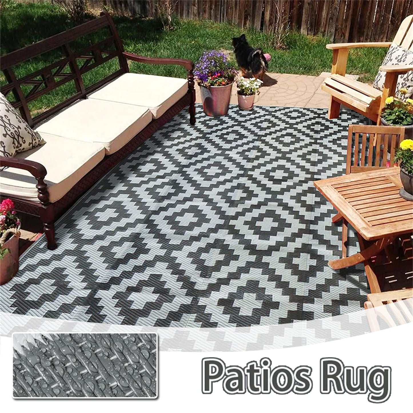Enipate Geometric Outdoor Rugs for Garden Patios Clearance, 4x6ft Reversible & Easy Cleaning Decking Rug, Portable Comfortable Woven Waterproof Carpet (120x180cm, Grey)