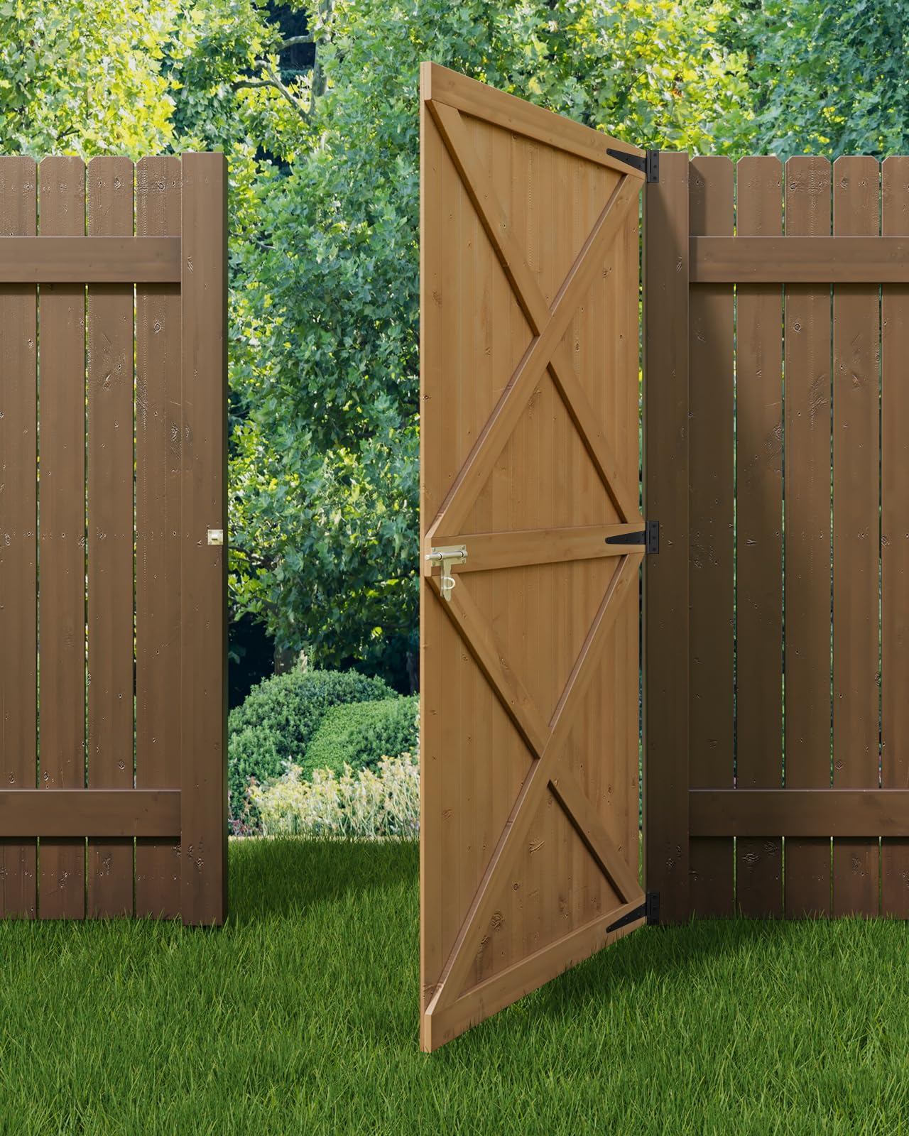 DKIEI Wooden Garden Gate, 183x100 cm Wooden Gate for Garden, 2.5cm Thickness Fully Framed Wood Door with Latch and 3 Hinges for Pathway Garden Entrance, Farm House, Pasture