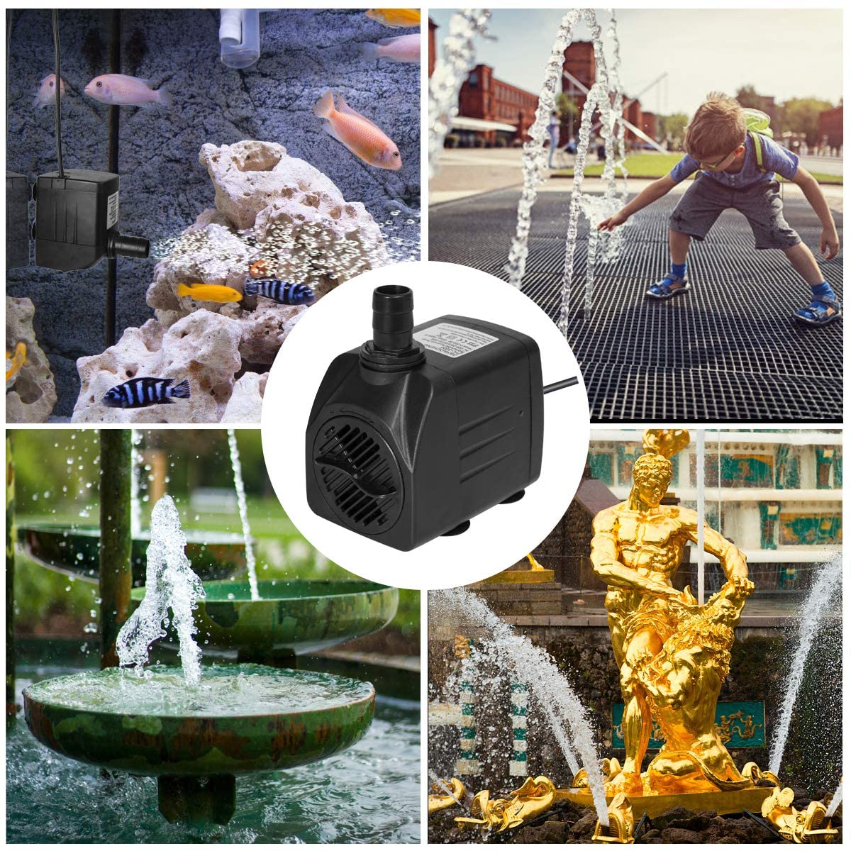 Flintronic Submersible Water Pump(25W 1500L/H), Ultra-Quiet Water Pump, 400Gph 2.2m/7.2ft High Lift Fountain Pump for Aquarium,Fish Tank,Statuary,Hydroponics,4 Suction Cup,1.4m Power Cord & 3 Nozzles