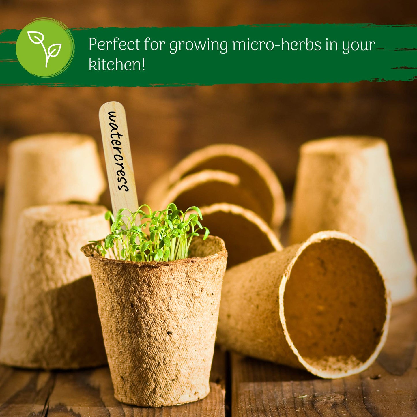 Green Thumbz Plant Pots - 100 Pack (8cm) Fibre Pots for Seedlings with Wooden Labels for Easy Transplanting - Large Plant Pots for Seedlings, Vegetables, Flowers and Herbs