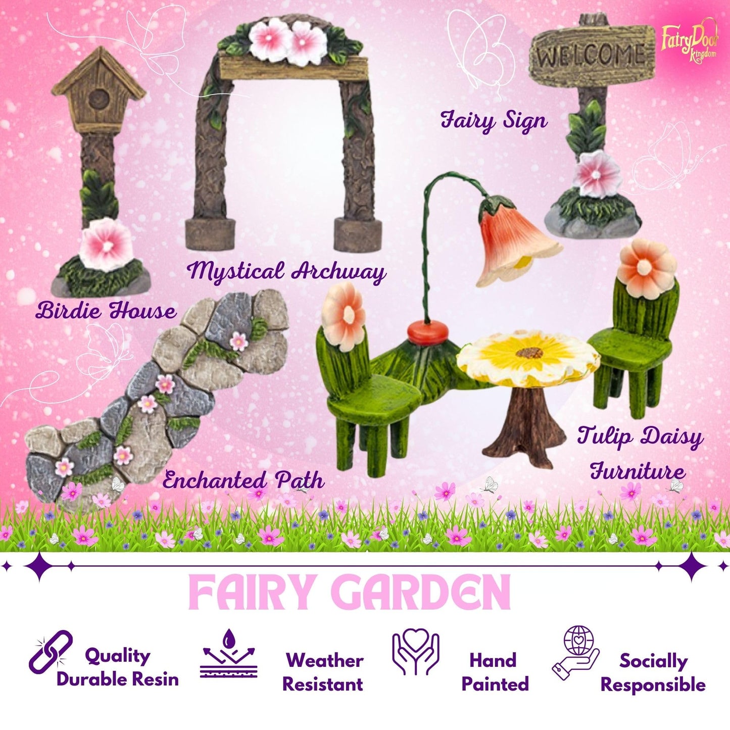 Fairy Garden Accessories Kits for Children with Fairy Door & Outdoor Fairy Garden Ornaments to Create an Enchanting Fairy Garden