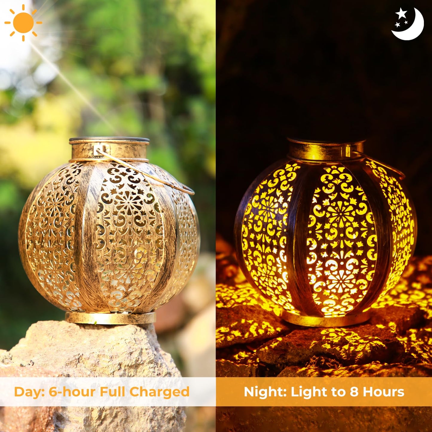 OxyLED Solar Lanterns for The Garden, Solar Lantern 2 Pack Auto On/Off Garden Ornaments Outdoor Solar Garden Lanterns Hanging Solar Lights Outdoor Garden Ornaments for Patio Backyard Pathway