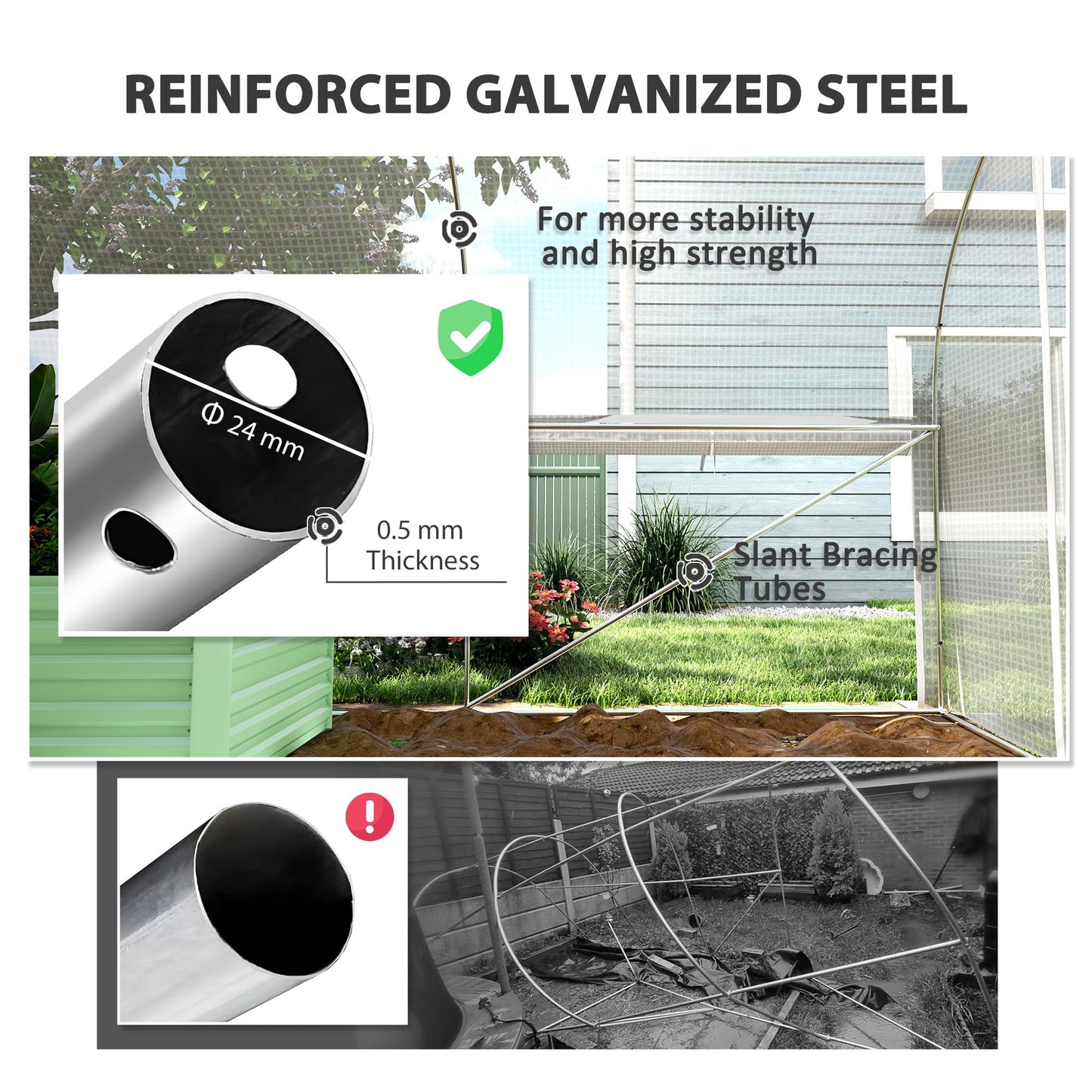 Outsunny 6 x 3 x 2m Polytunnel Greenhouse with Roll-up Sidewalls, Mesh Door and 8 Mesh Windows, Walk-in Garden Tunnel Warm House Tent with UV-resistant PE Cover and Galvanised Steel Frame, White