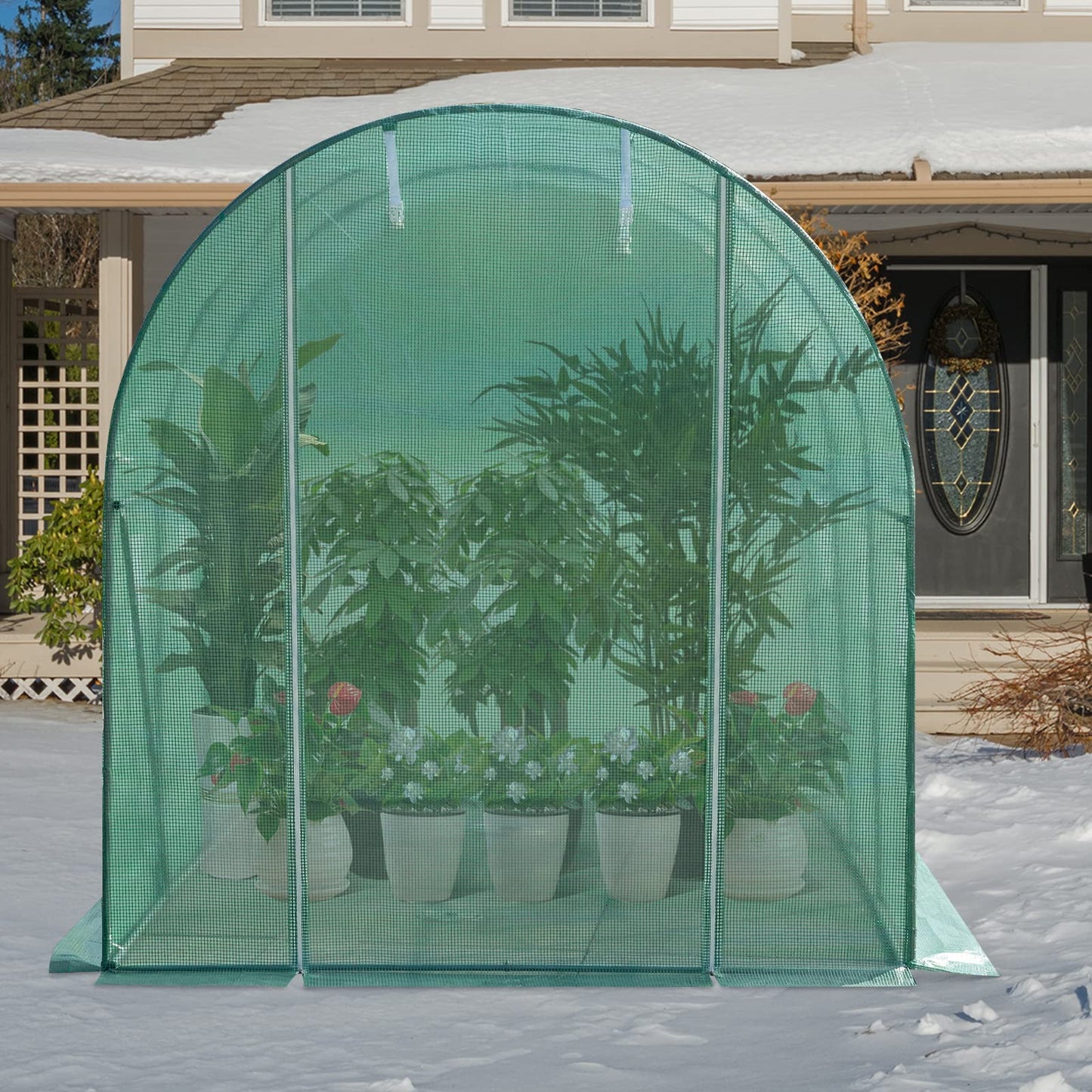 WOLTU Garden Greenhouse, Polytunnel removable PE Cover 140gsm, Walk in Grenn house outdoor, Plant Shelter with 6 Windows and 1 Zippered Roll-up Door, 200x300x200cm,