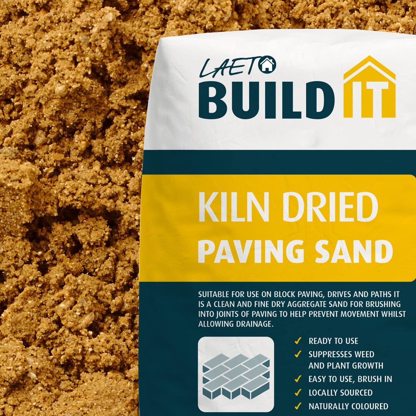 Laeto Build It Kiln Dried Sand A Simple Seal For Block Paving slabs, Drives And Paths. Fine Dry Aggregate Silica Sand 1 X 20kg Sand Bags