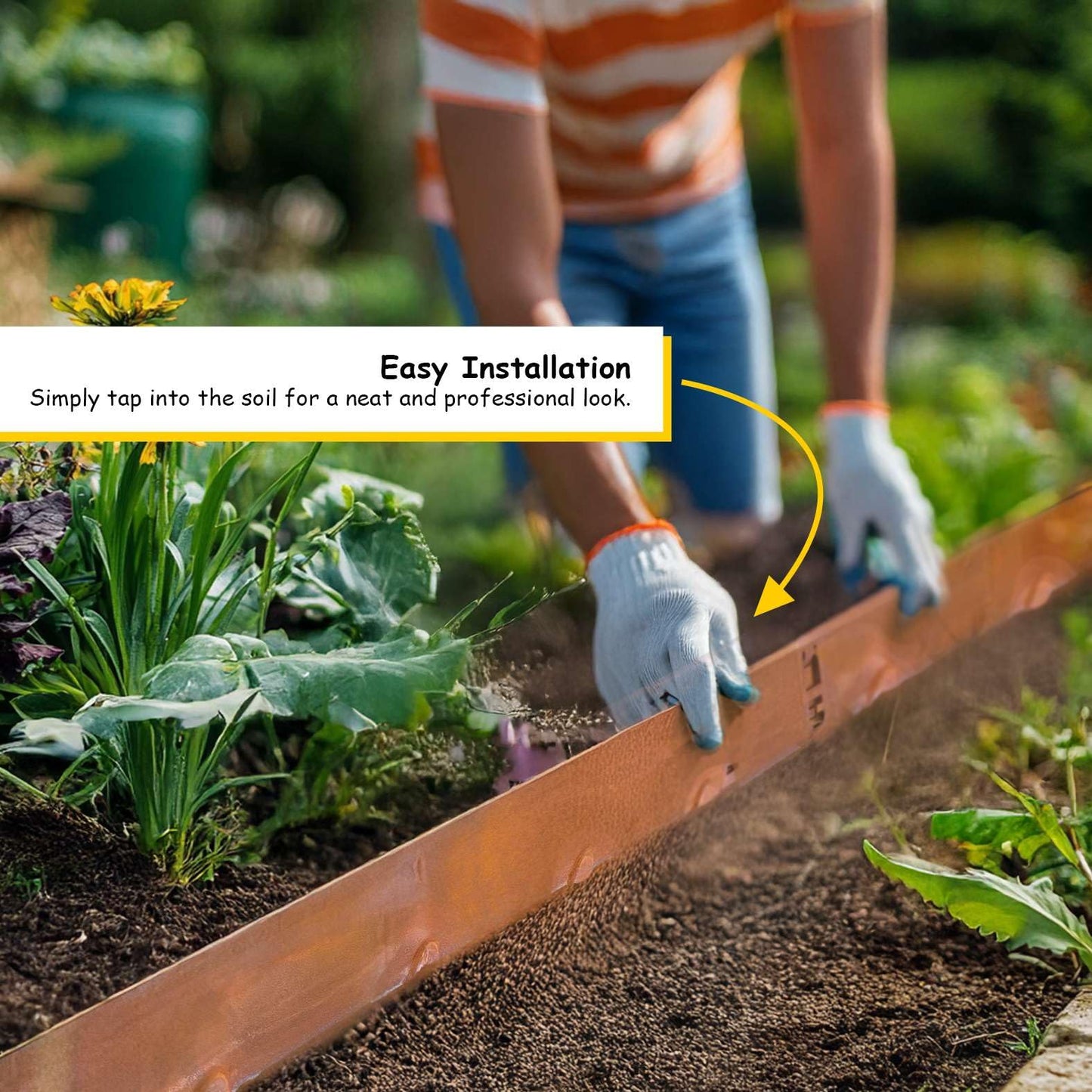 Nicoman 5M Corten Lawn Edging Border,Pre-Rusted Galvanised Steel Garden Border Edging, Easy to install Flexible Grass Landscaping Pathway Edge Strip