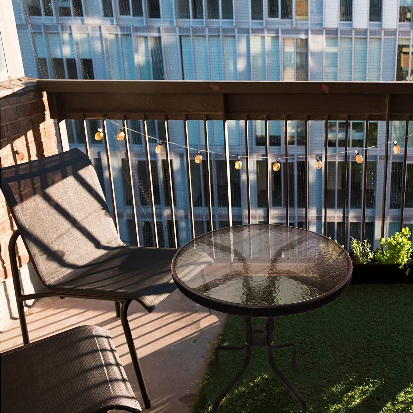 Rammento 71cm, (27.95") Black Metal & Round Tempered Glass Bistro Table | 60x60x71cm Indoor/Outdoor Café Dining Table for Conservatory, Decking & Home | Lightweight & Portable Rippled Glass Table