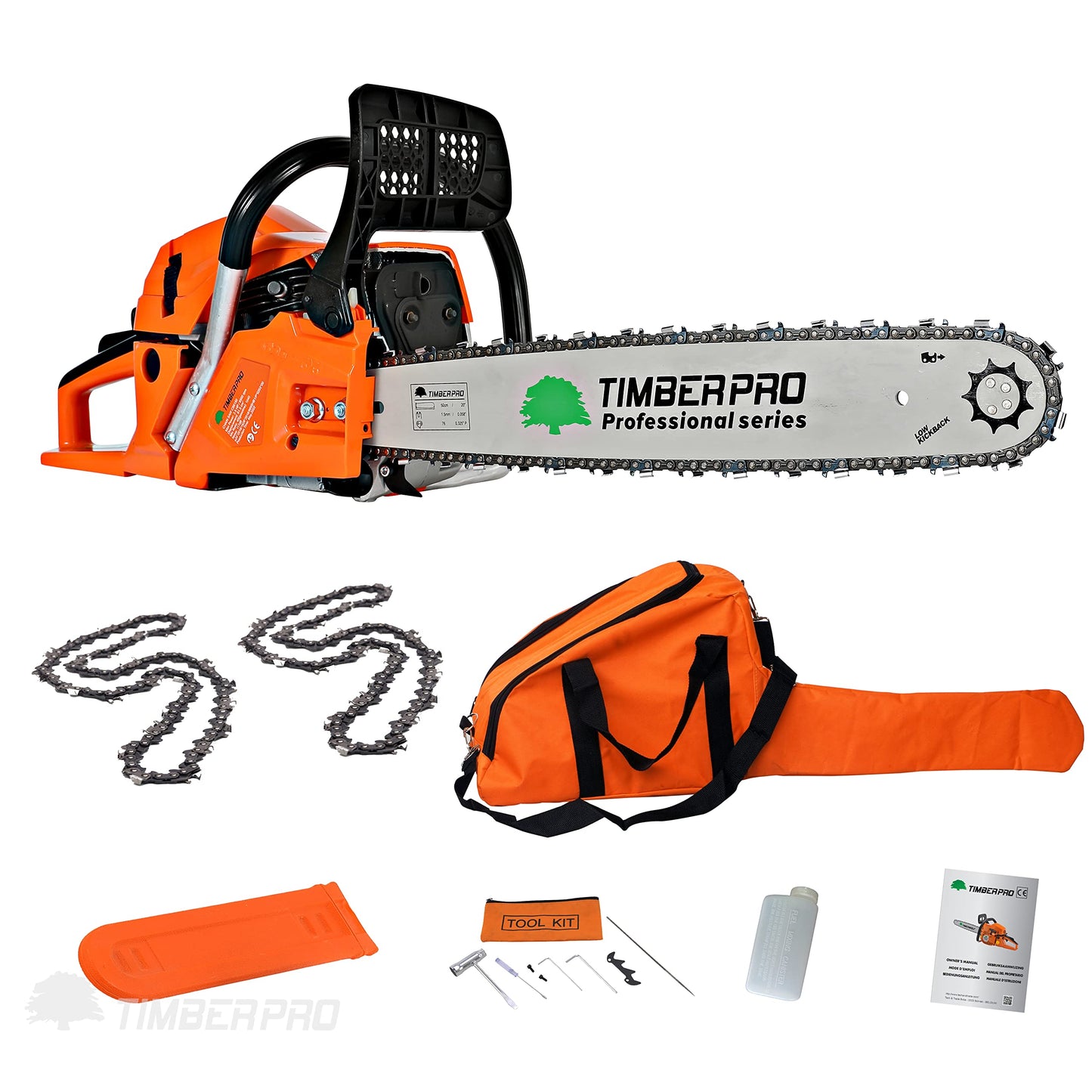 62CC TIMBERPRO Heavy Duty Petrol Chainsaw 20" Bar - 2 Chains