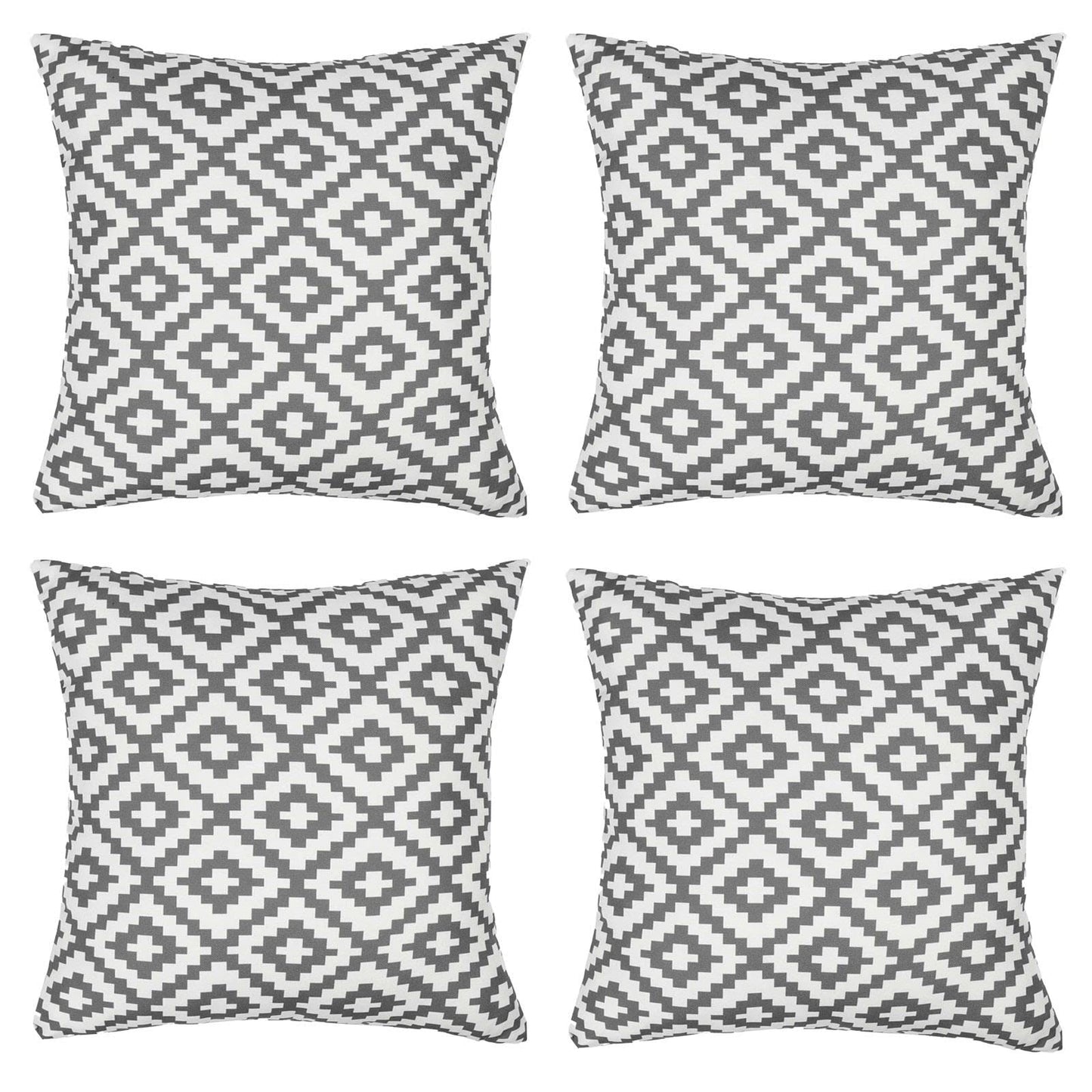 Brentfords 4 Pack of Geometric Outdoor Cushions Cushion Covers Water Resistant Home Geo Grey Decorative Seat Pads Garden Patio Pillow, 45 x 45cm