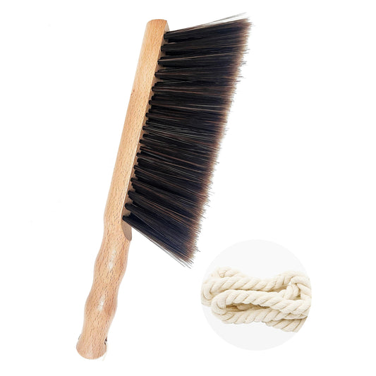 Beech Wood Hand Brush&Natural Solid Wooden Round Handle Brushes,5 Rows of Soft Bristles 11.8" Hand Broom for Cleaning Dusting Stair,Garden,Bed,Sofa,Furniture,Brick,Floor