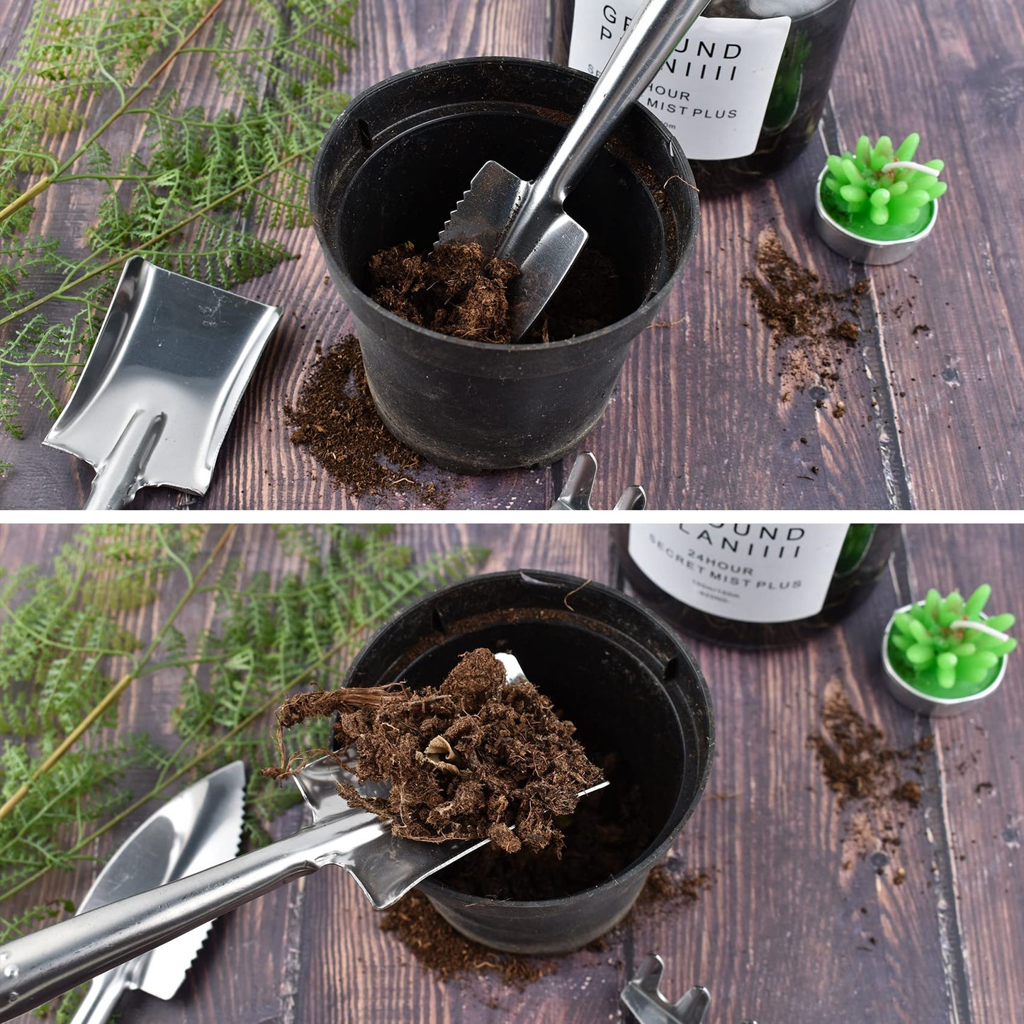 Quanyuchang Mini Succulent Plant Tool Set Stainless Steel, 3 Pieces Small Shovel Rake Spade Gardening Kit Lightweight Hand Trowel Transplant Trowel Hand Rake for Cactus Herbs Indoor Miniature Plants