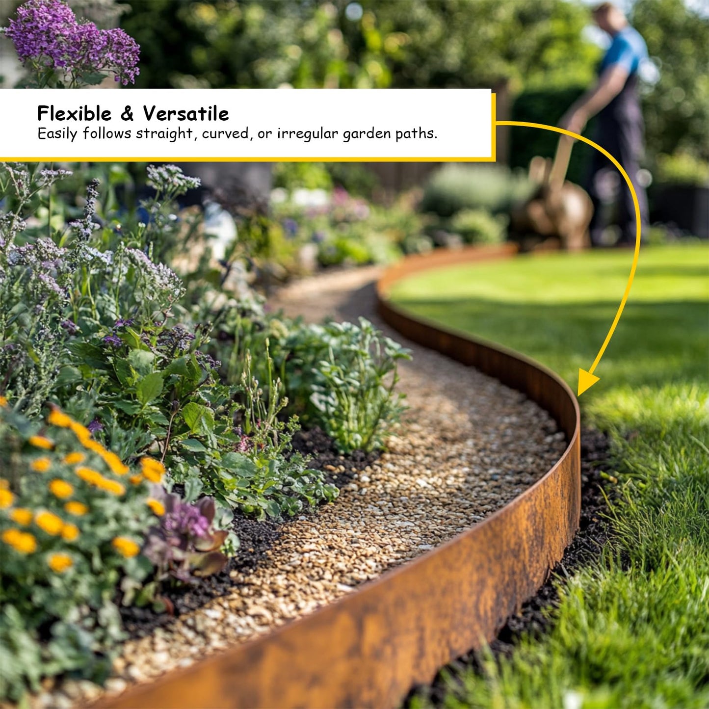 Corten Steel Metal Lawn Edging 5 Metre (16.5ft), Roll, Pre-Rusted Metal Garden Edging 14 cm High, Easy to install Garden Edge Border, Safety Gloves Included