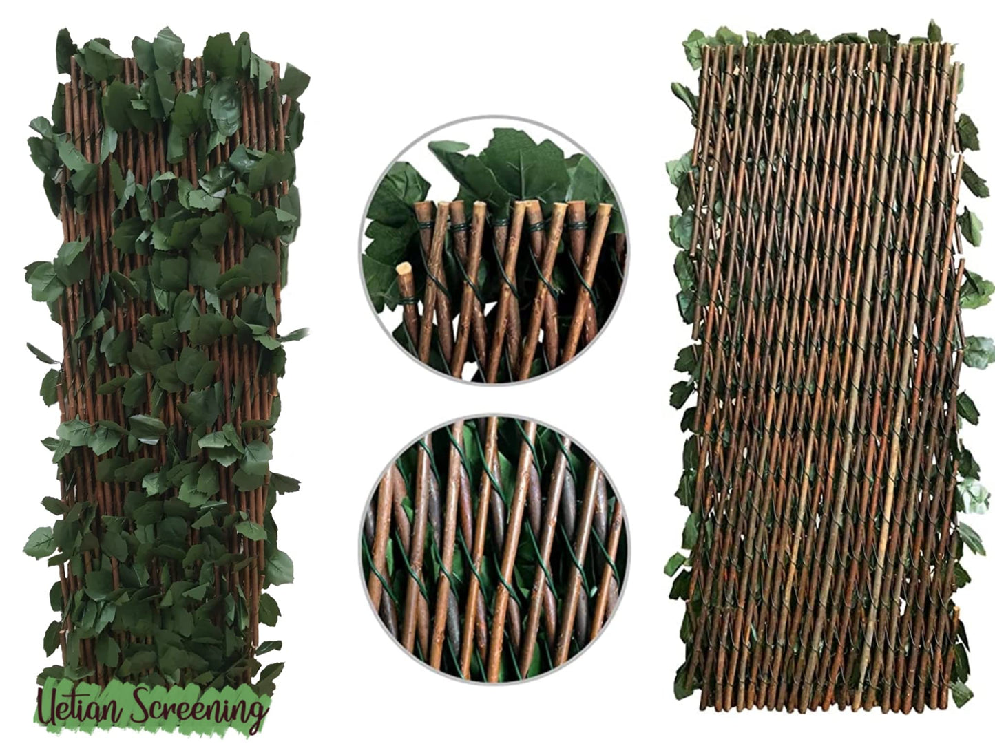UETIAN Artificial Ivy Screening on Willow Trellis 2m x 1m Fence Hedge Maple Leaf Expanding Garden Cover Wooden