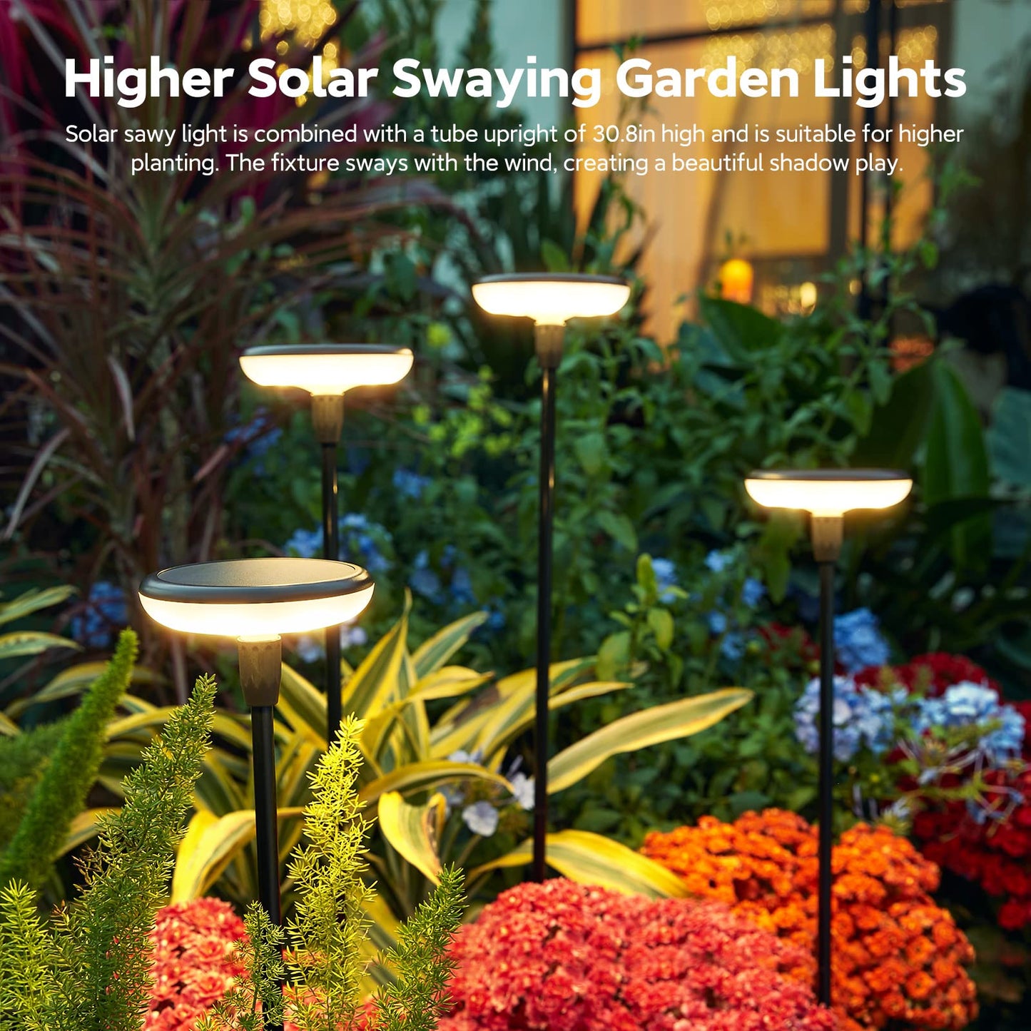 GEARLITE Solar Lights Outdoor Garden, 4 Pack Super Bright Garden Lights Solar Powered Built-in 1000mAh Battery, Sway by Wind, Waterproof Outdoor Ornament for Yard Patio Pathway Decorations