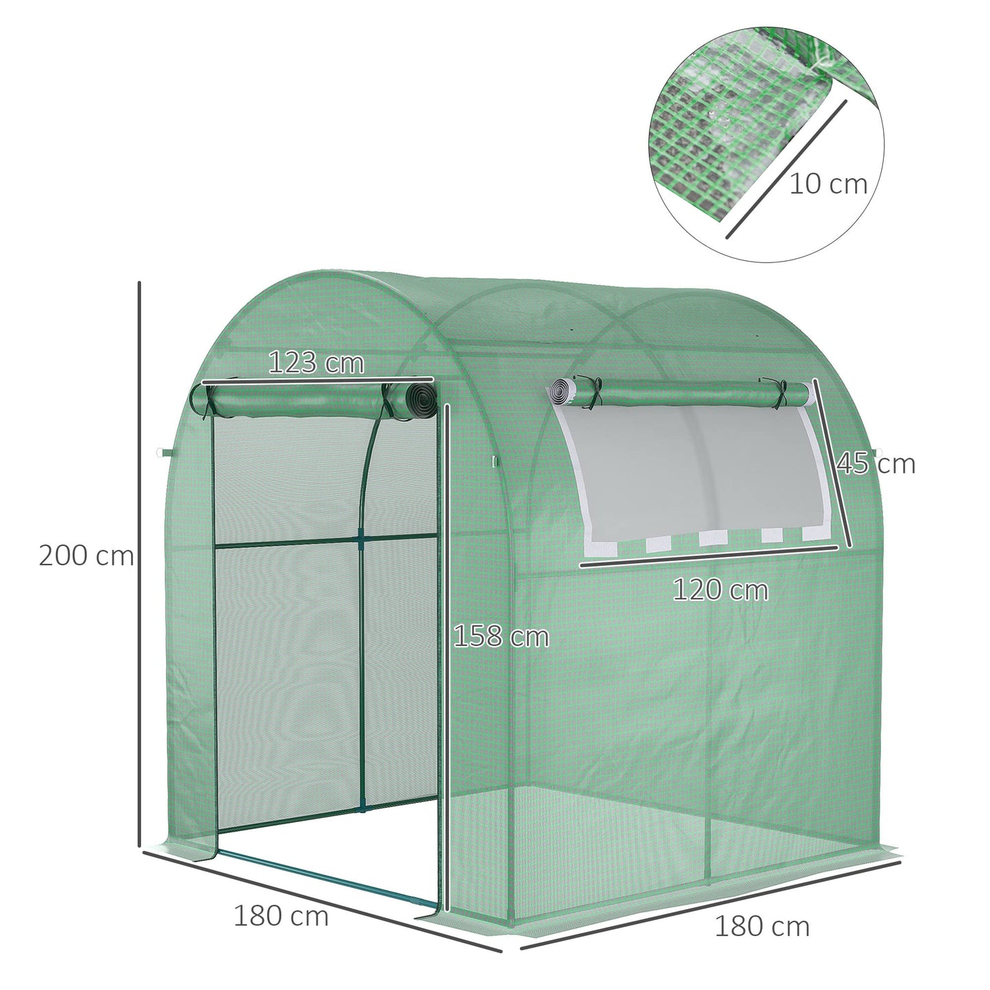 Outsunny Walk in Polytunnel Greenhouse, Tomato Greenhouse with Roll-up Window and Door, PE Cover, Steel Frame for Garden, 1.8 x 1.8 x 2 m, Green