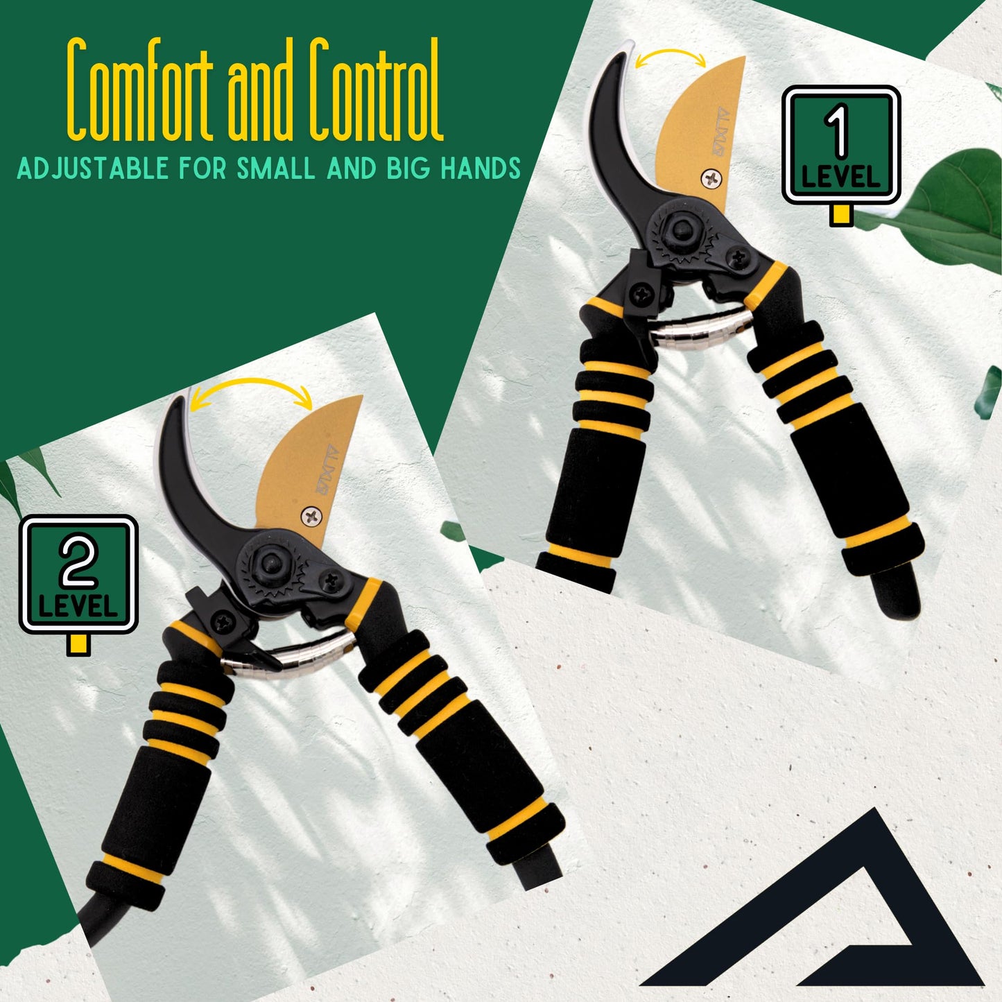 AUXIAR Secateurs – Heavy-Duty Bypass Professional Pruner Shears with PVC Handles & 8cm Titanium Blade, Includes Sharpener & Extra Spring – Garden Scissors & Pruners