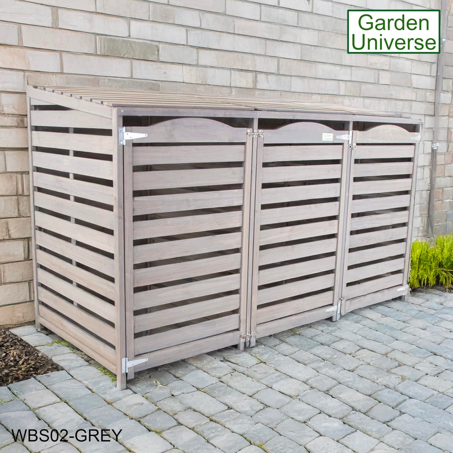 Wheelie Bin Storage Unit Triple Three Bins Garden Universe Outdoor 3 Wheelie Bin Storage In Grey WBS02-GREY
