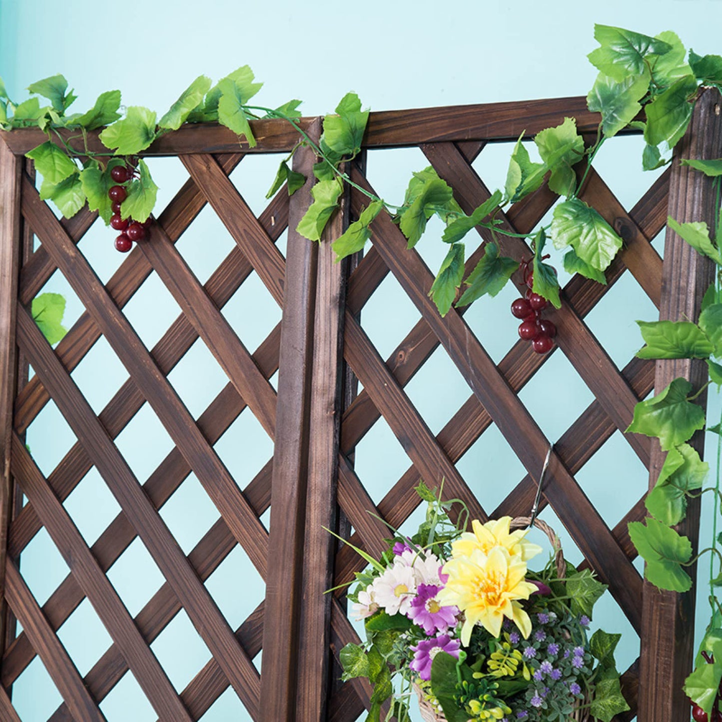 HHWEA Movable Fence Decorative Privacy Fence Square Trellis Panels Wooden Suitable As Privacy Fence Screen Decoration For Backdrop, Indoor, Outdoor, Home Office,60x150cm(23.6x59in)