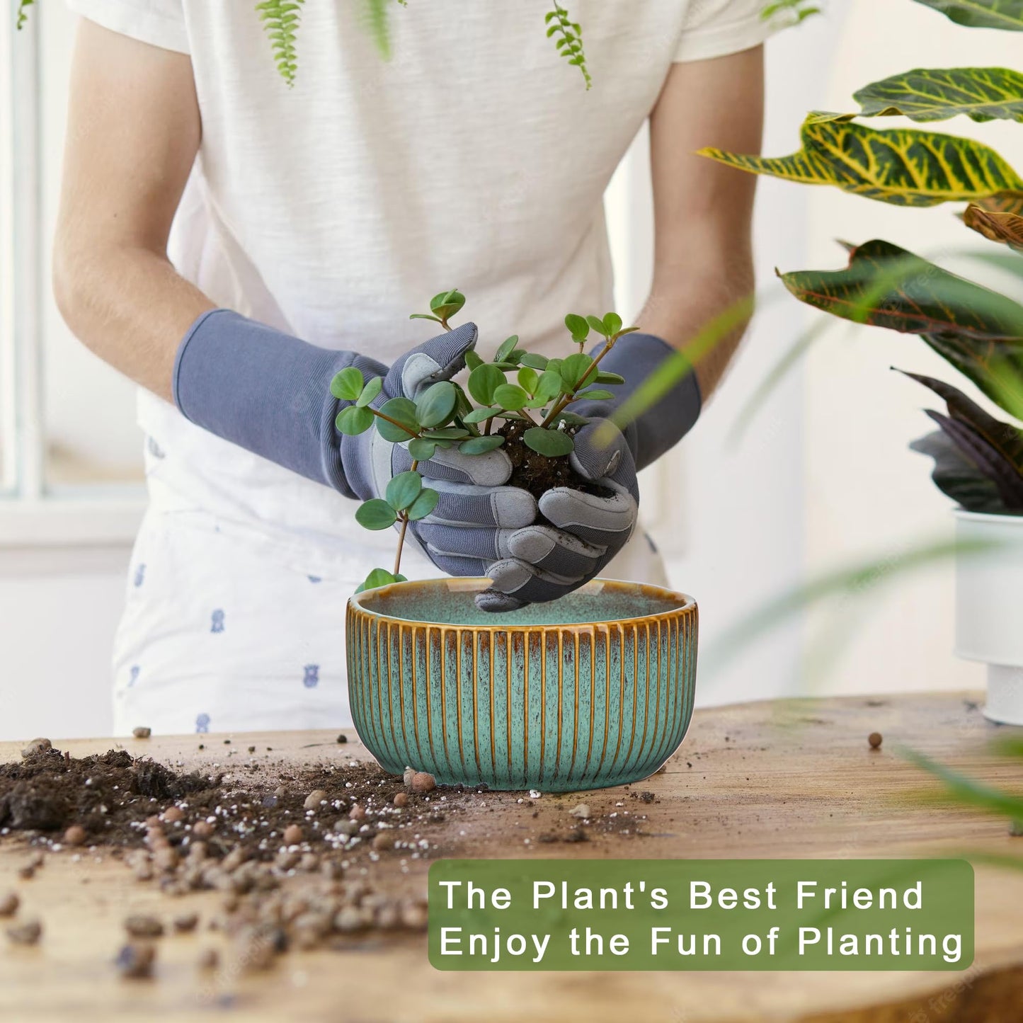 Oairse Plant Pots Indoor with Drainage Hole 6 inch Ceramic Plant Pot Grey Blue Succulent Pot Small Round Planters for Indoor Outdoor Plants Bonsai Bowl Decorative Flower Pots for Cactus Snake Plant