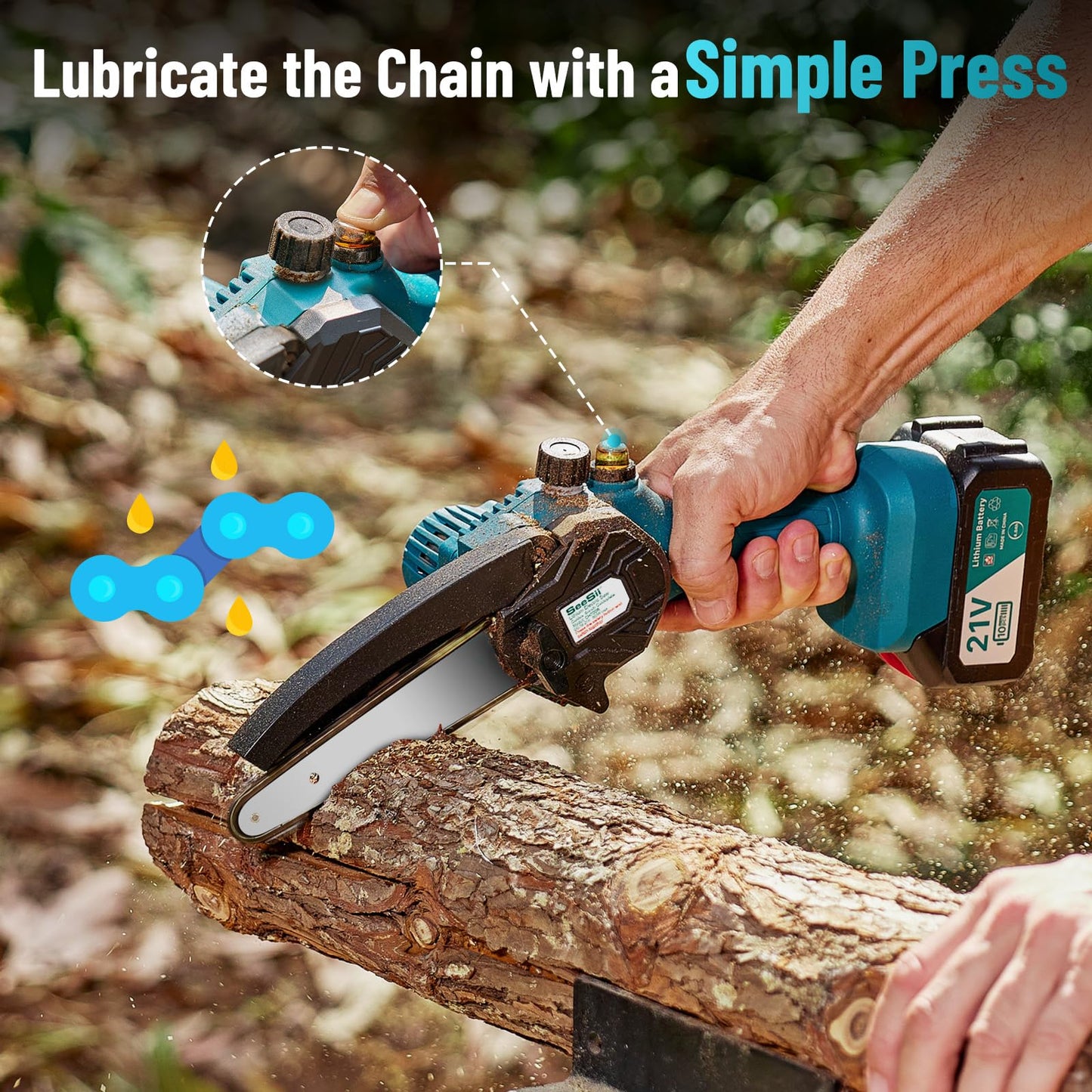 Seesii Mini Chainsaw Cordless 6 Inch with 2×4000mAh Batteries, Electric Saws for Tree Branches, Battery Powered Handheld Small Chain Saws for Limb Trimming Cutting,Gift for Men Dad Husband