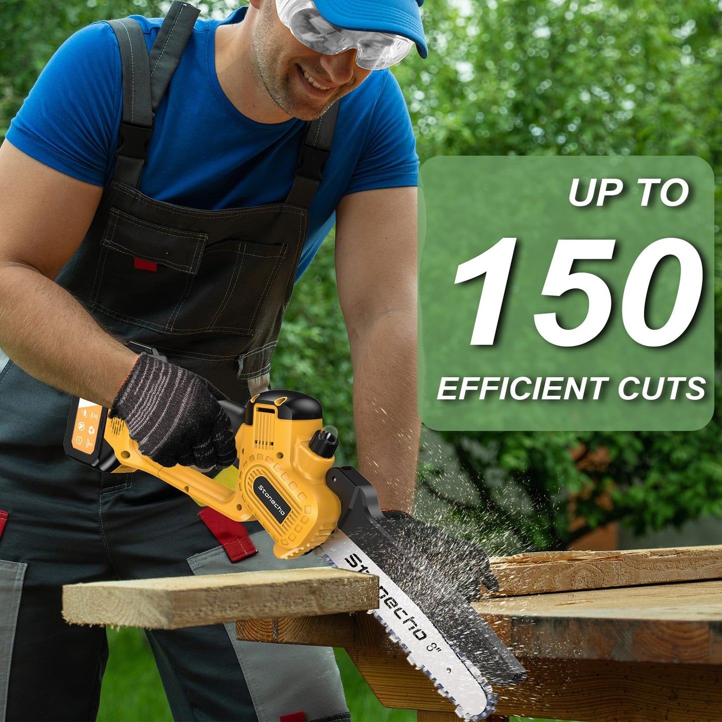 Stonecho Mini Chainsaw 8 Inch, 2x4000mAh Battery Chainsaw with Oiler System, Brushless Motor Mini Chainsaw Cordless, 36.5FT/S Chain Speed Handheld Electric Mini Chainsaw for Garden Tree Branch Cutting