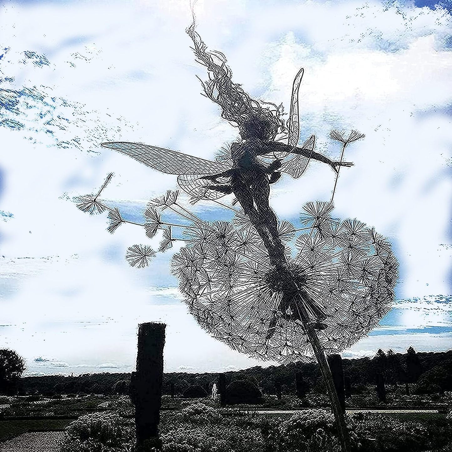 Fairies Dandelions Garden Art Sculpture Dance Yard Decorations Stainless Steel Garden Fairy Ornaments Garden Dandelion for Outdoor Decoration Metal