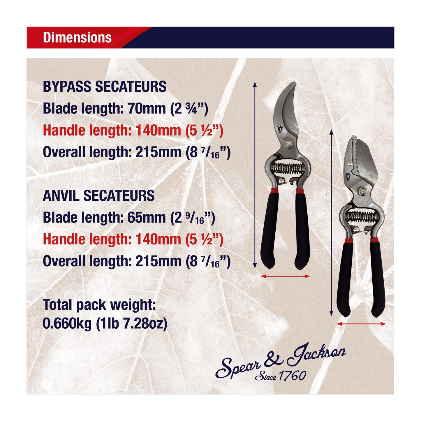 Spear & Jackson CUTTINGSET8 Traditional Bypass and Anvil Secateurs Set, Black
