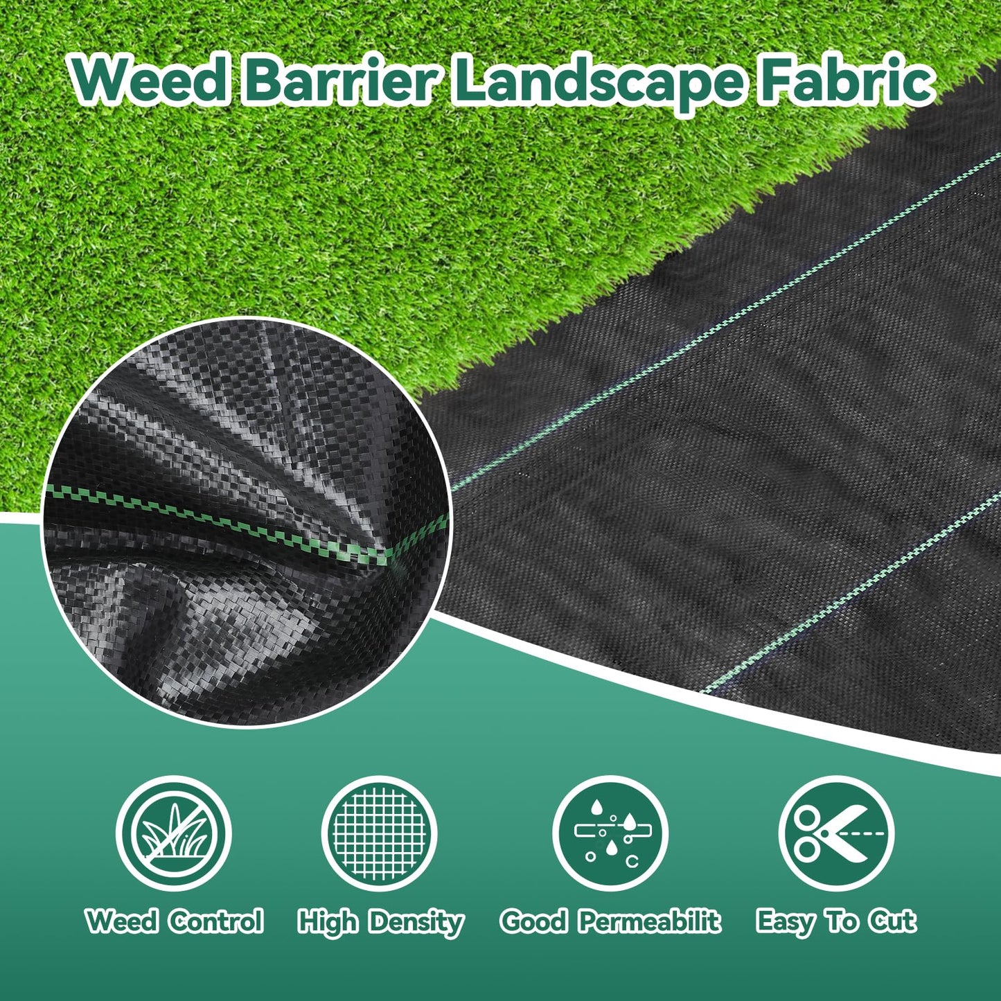 Domusensus 2m x 25m Heavy Duty Weed Control Membrane Garden 50㎡ Weed Control Barrier Fabric Landscape for Vegetable Garden, Garden, Water Permeable Fabric,Black Woven Ground Cover