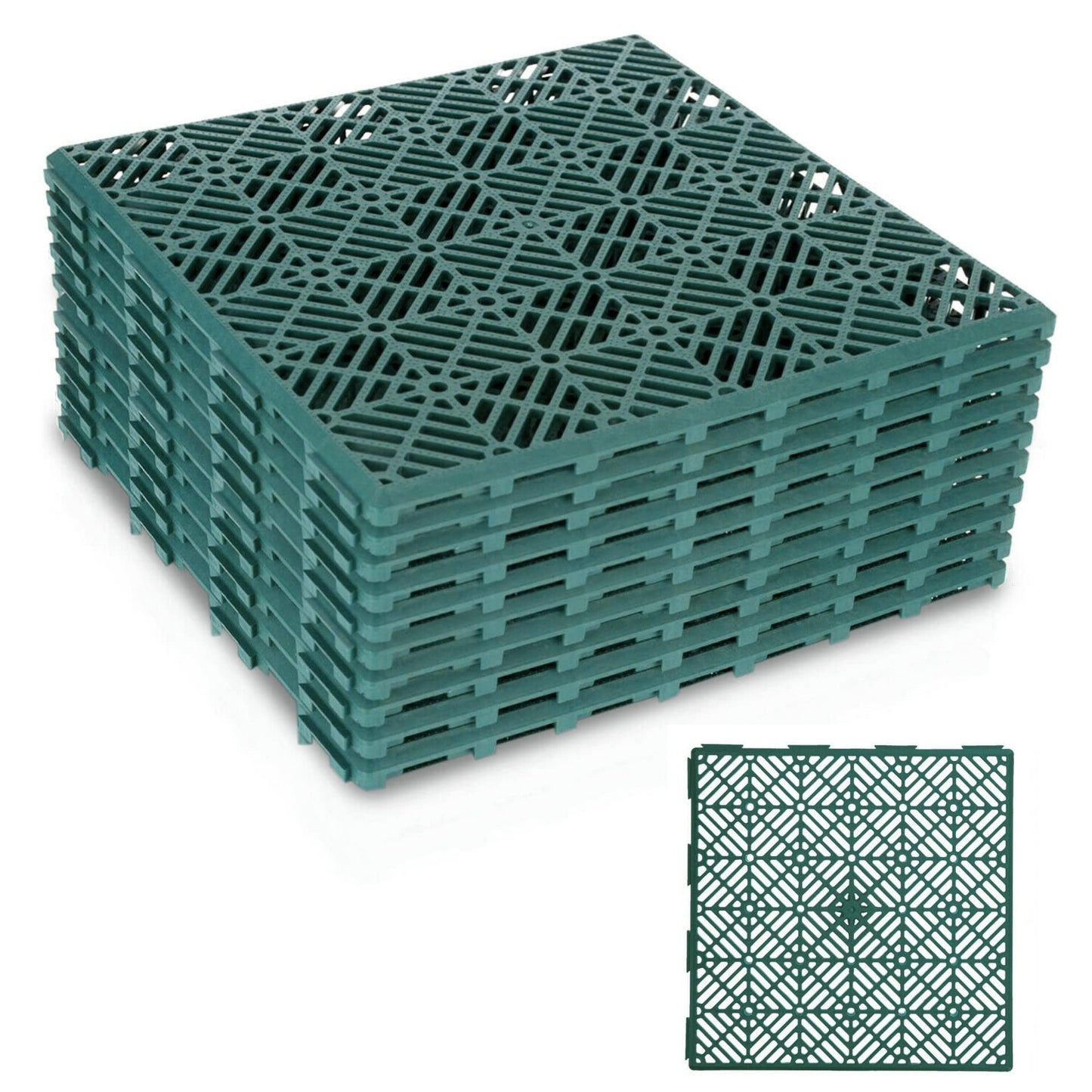 ADEPTNA Interlocking Easy Click Plastic Garden Deck Tiles Nonslip Path Floor Lawn Paving Patio – Durable non-slip Design (10 PACK GREEN)