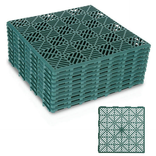 ADEPTNA Interlocking Easy Click Plastic Garden Deck Tiles Nonslip Path Floor Lawn Paving Patio – Durable non-slip Design (10 PACK GREEN)