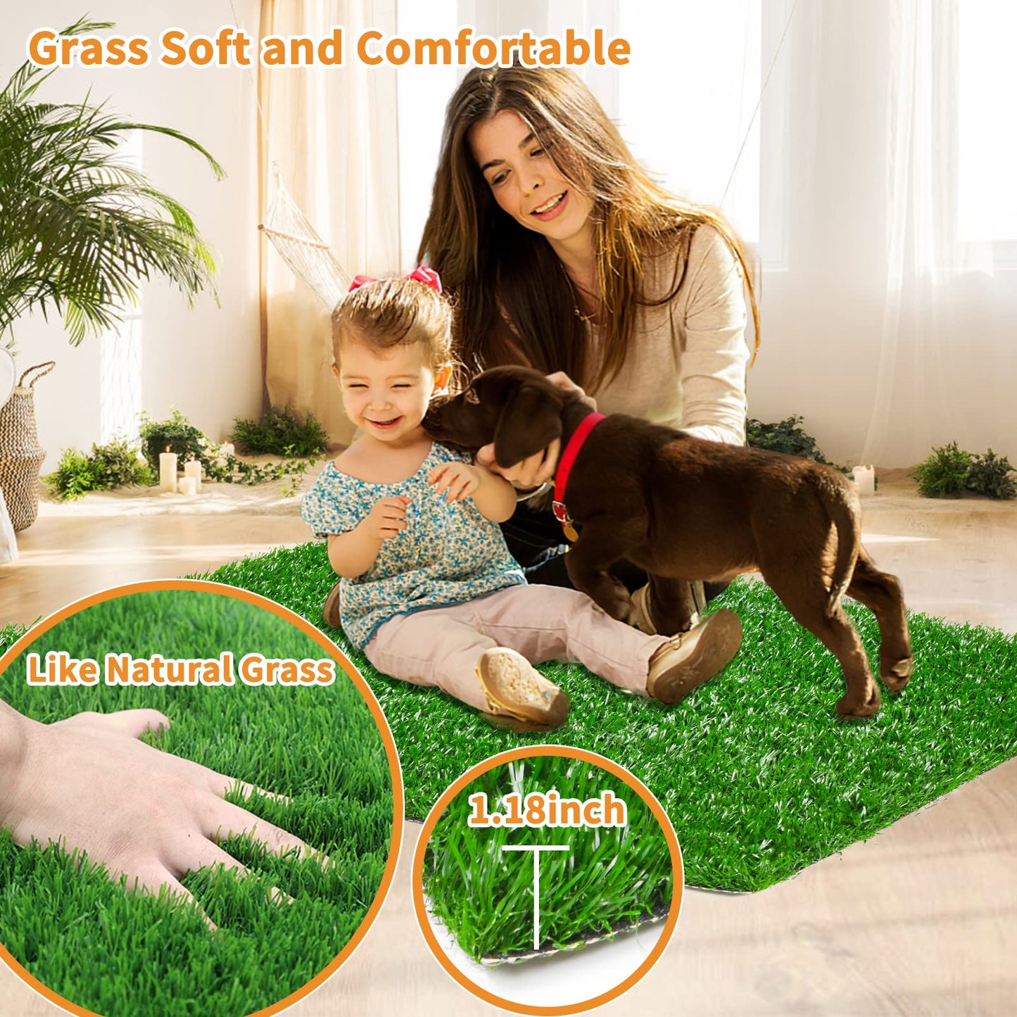 PICK FOR LIFE Puppy Potty Pad Grass Mat, Dog Grass Pee Pads, Artificial Turf Pet Grass Mat Replacement for Puppy Potty Trainer Indoor/Outdoor Use - Set of 2 (51 x 63 cm)