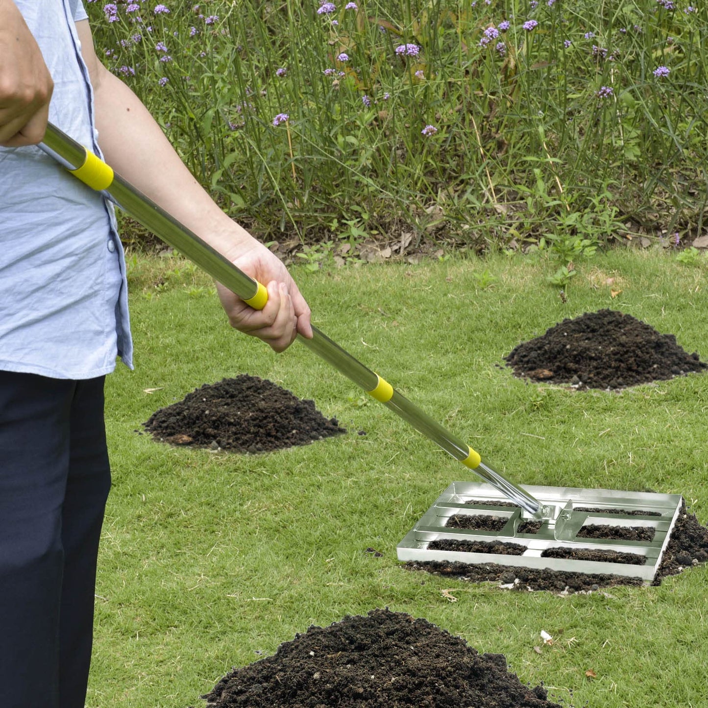 SurmountWay Lawn leveling Rake with Heavy-duty Stainless Steel Suitable for Courtyard Golf-16 ''x 10'' Lawn leveler tool(6.5FT), Silver (‎6.5FT,16 x 10In)