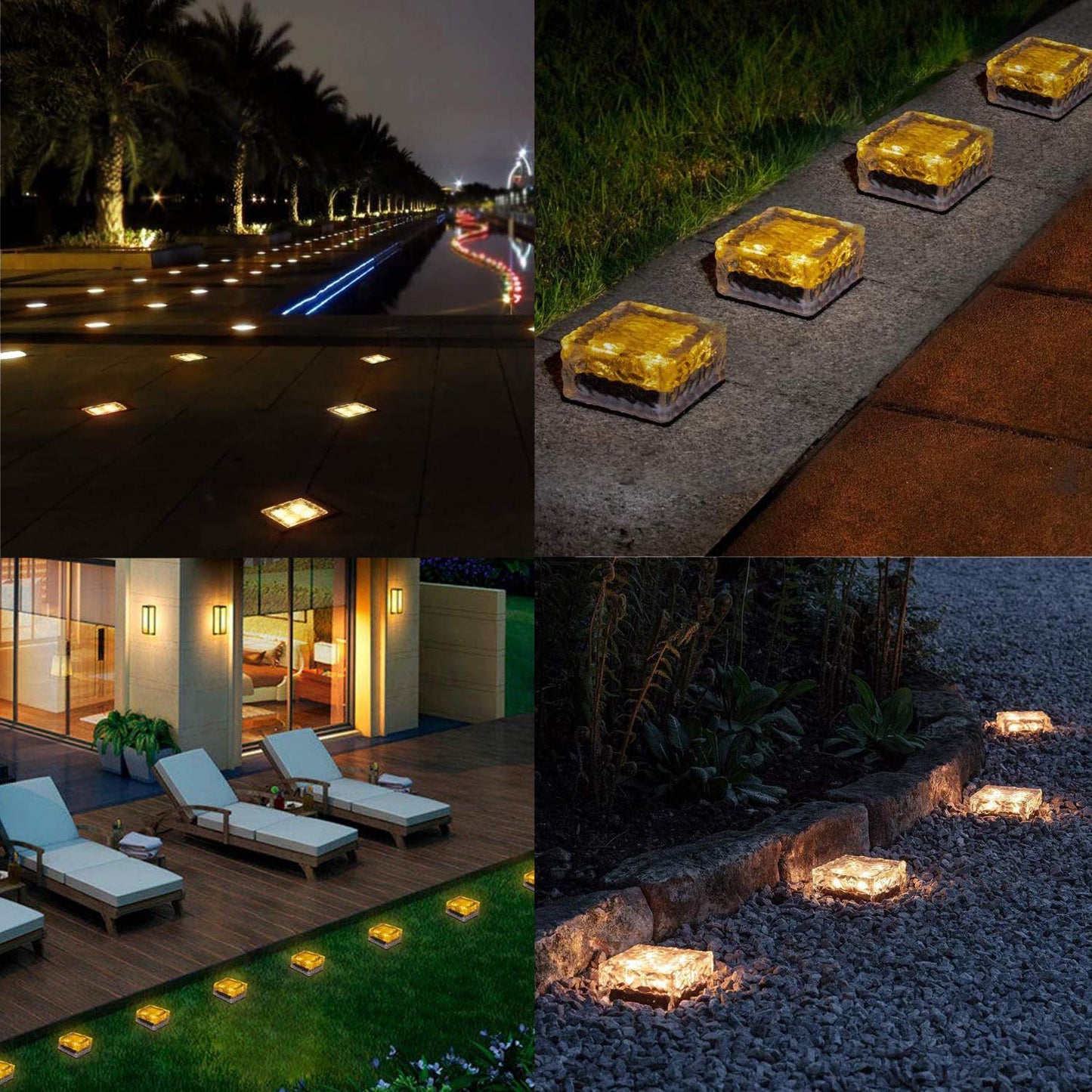 MEDOYOH 4PCS Warmwhite Light Solar Light PVC Brick, Solar Brick Light On/Off Solar Ponds Lights Outdoor Garden Ornaments for Lawn Path Step Stone Deck Ground Pond, 7x7x5cm