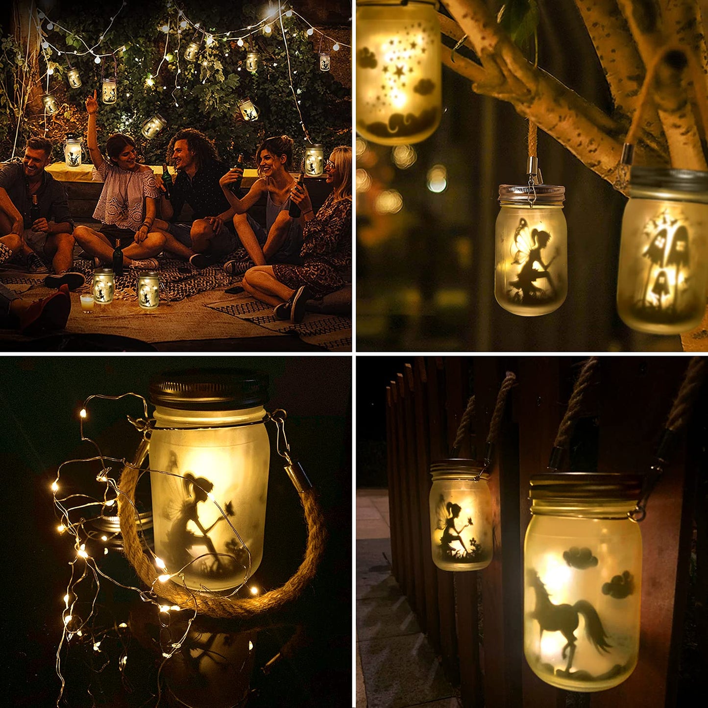 Ecoastal Solar Lights Outdoor Garden Ornaments,Fairy Mason Jar Lantern Decorative LED Light,Waterproof Patio Hanging Lamp Backyard Pathway Lighting,Christmas Birthday Gift for Her