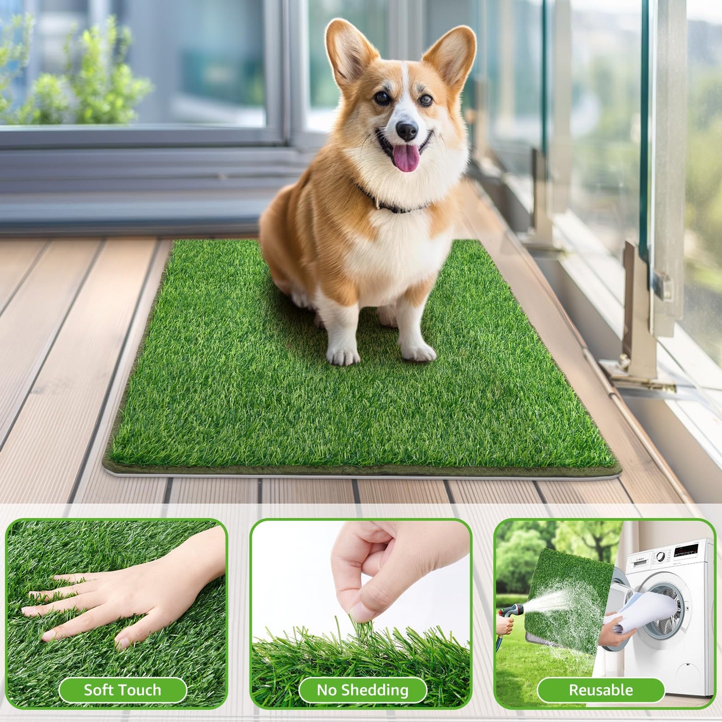 Artificial Grass for Dogs with Reusable Puppy Pad, Dog Toilet Grass Mat Potty Training Grass Pads for Dogs Washable Puppy Grass Reusable Puppy Pads Dog Grass Pee Pad (46x71cm)