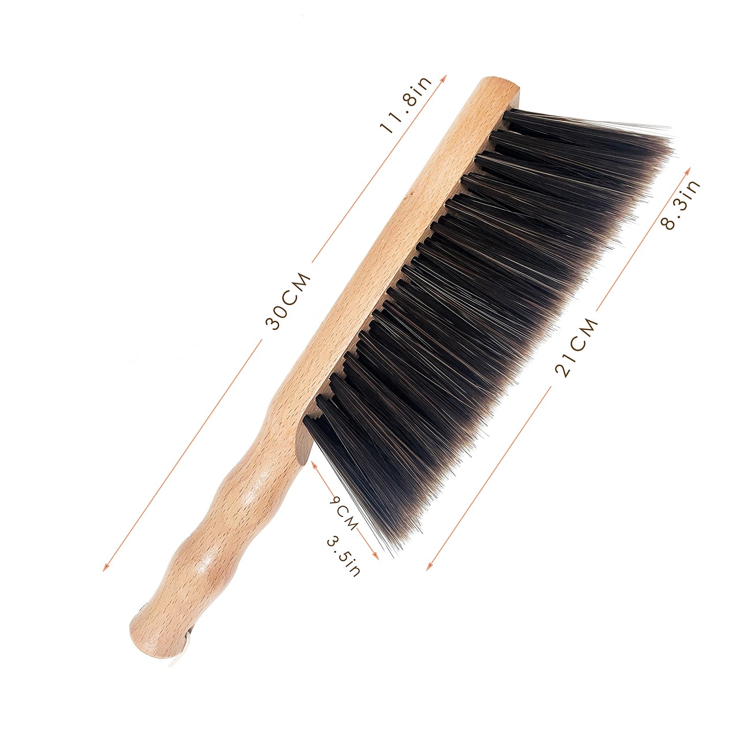 Beech Wood Hand Brush&Natural Solid Wooden Round Handle Brushes,5 Rows of Soft Bristles 11.8" Hand Broom for Cleaning Dusting Stair,Garden,Bed,Sofa,Furniture,Brick,Floor